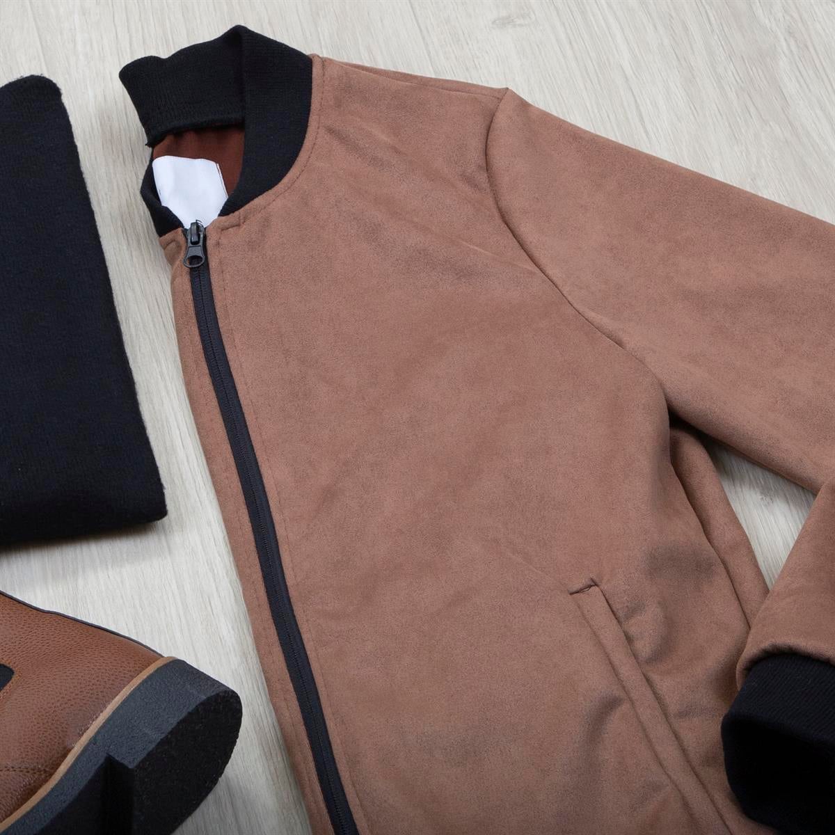 Taba Nubuk Ceket Boğazlı Body Pantolon Bot Kombin