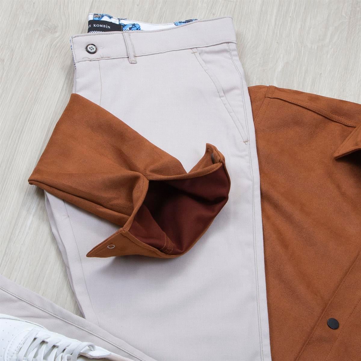 Taba Nubuk Gömlek Pantolon Ayakkabı Kombin