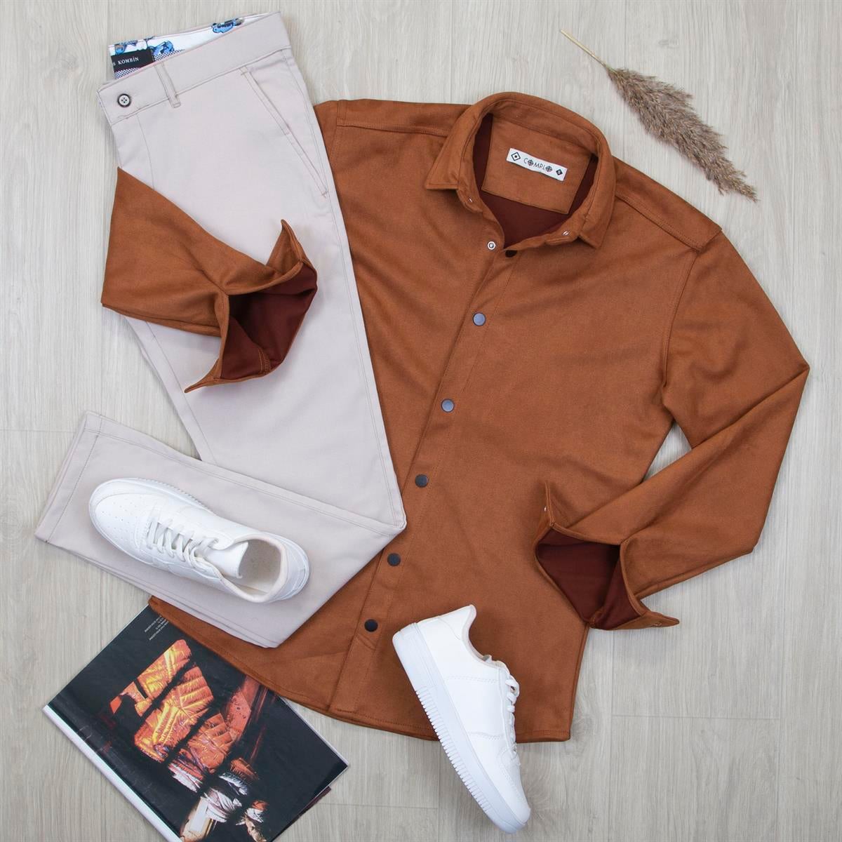 Taba Nubuk Gömlek Pantolon Ayakkabı Kombin