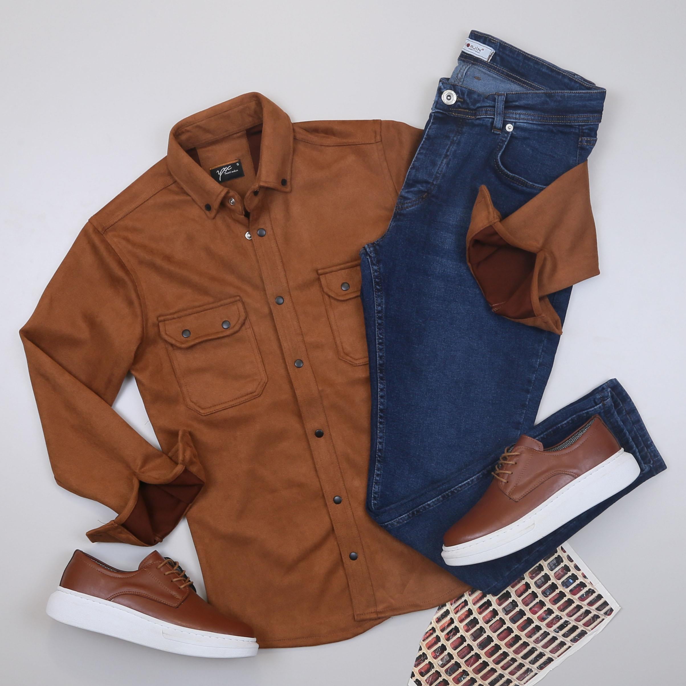 Taba Nubuk Gömlek Pantolon Ayakkabı Kombin