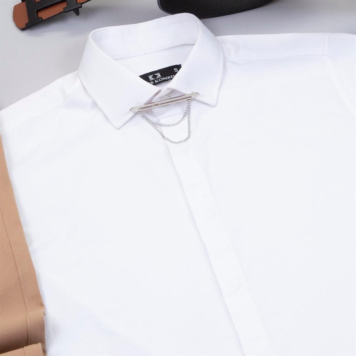 Taba Pantolon Beyaz Gömlek Ayakkabı Kombin