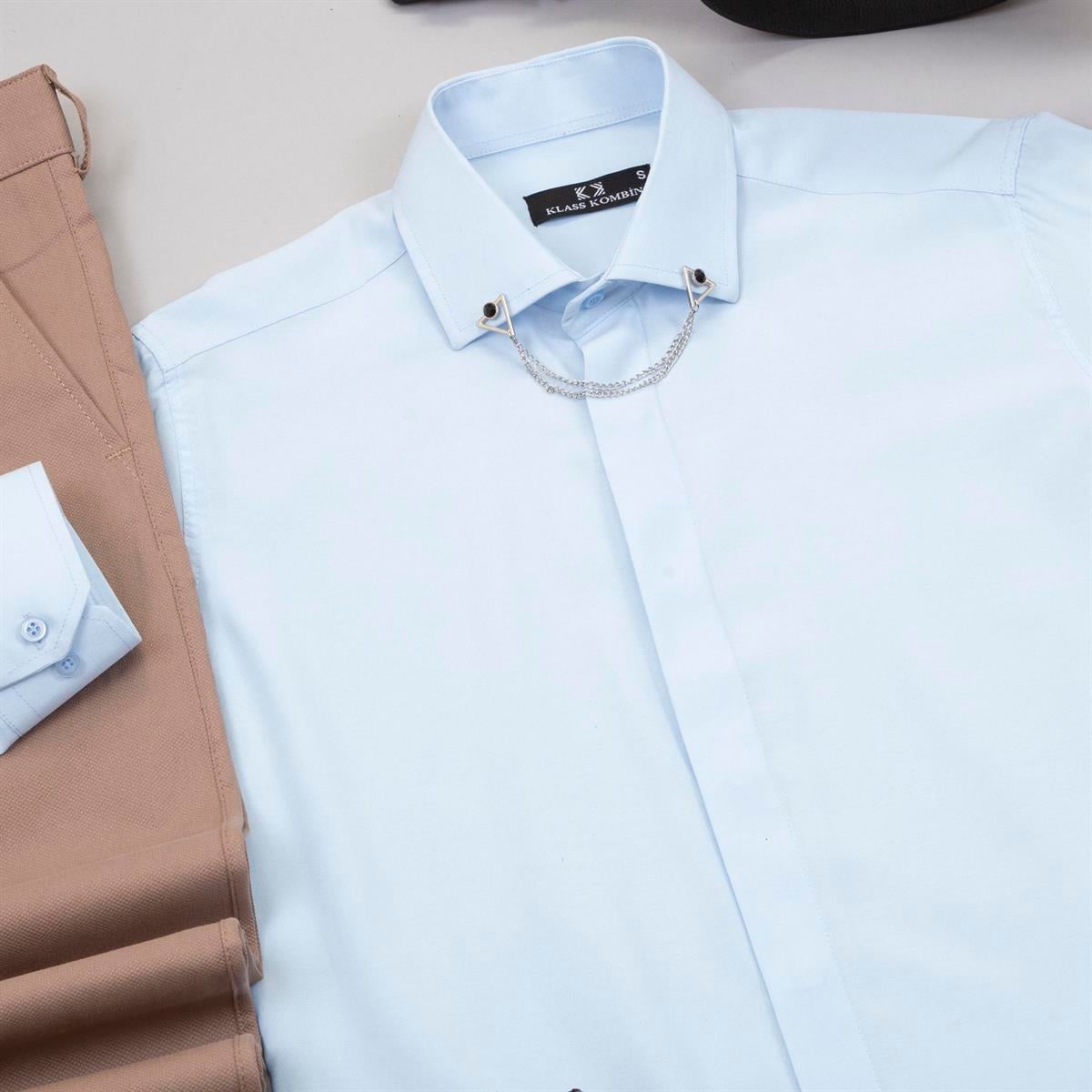 Taba Pantolon Mavi Gömlek Ayakkabı Kombin