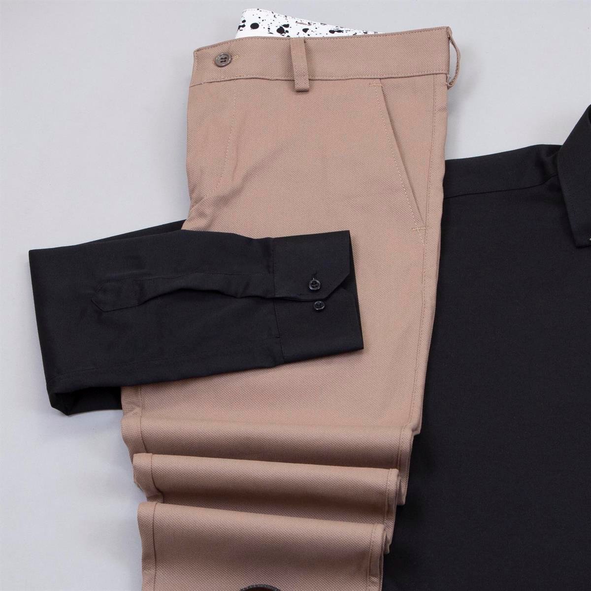 Taba Pantolon Siyah Gömlek Ayakkabı Kombin