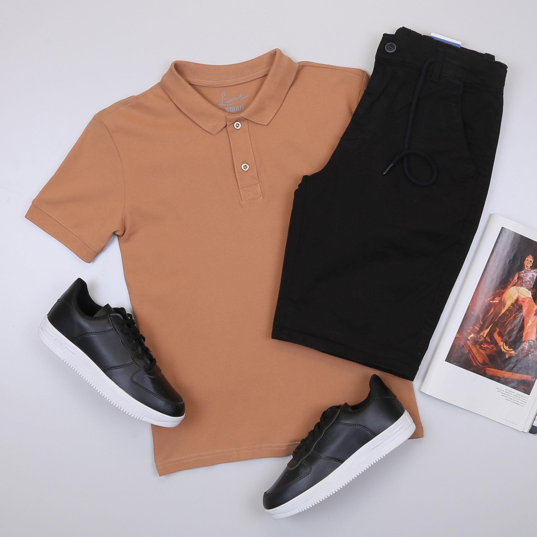 Taba Polo Yaka Tişört Şort Ayakkabı Kombin