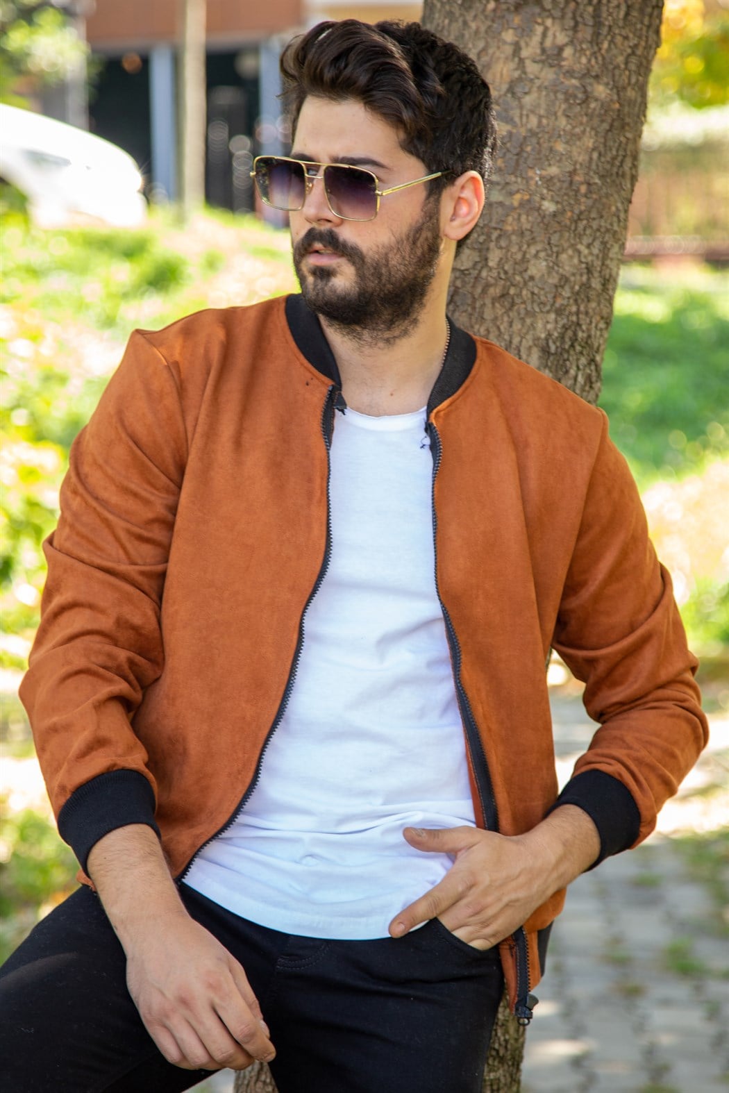 Taba slim fit süet ceket