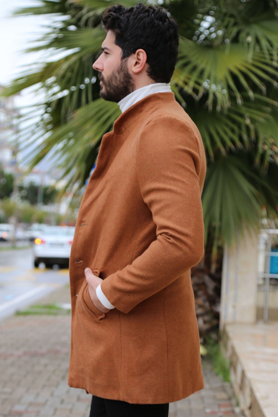 ERKEK Uzun Kaşe Kaban TABA mont TABA