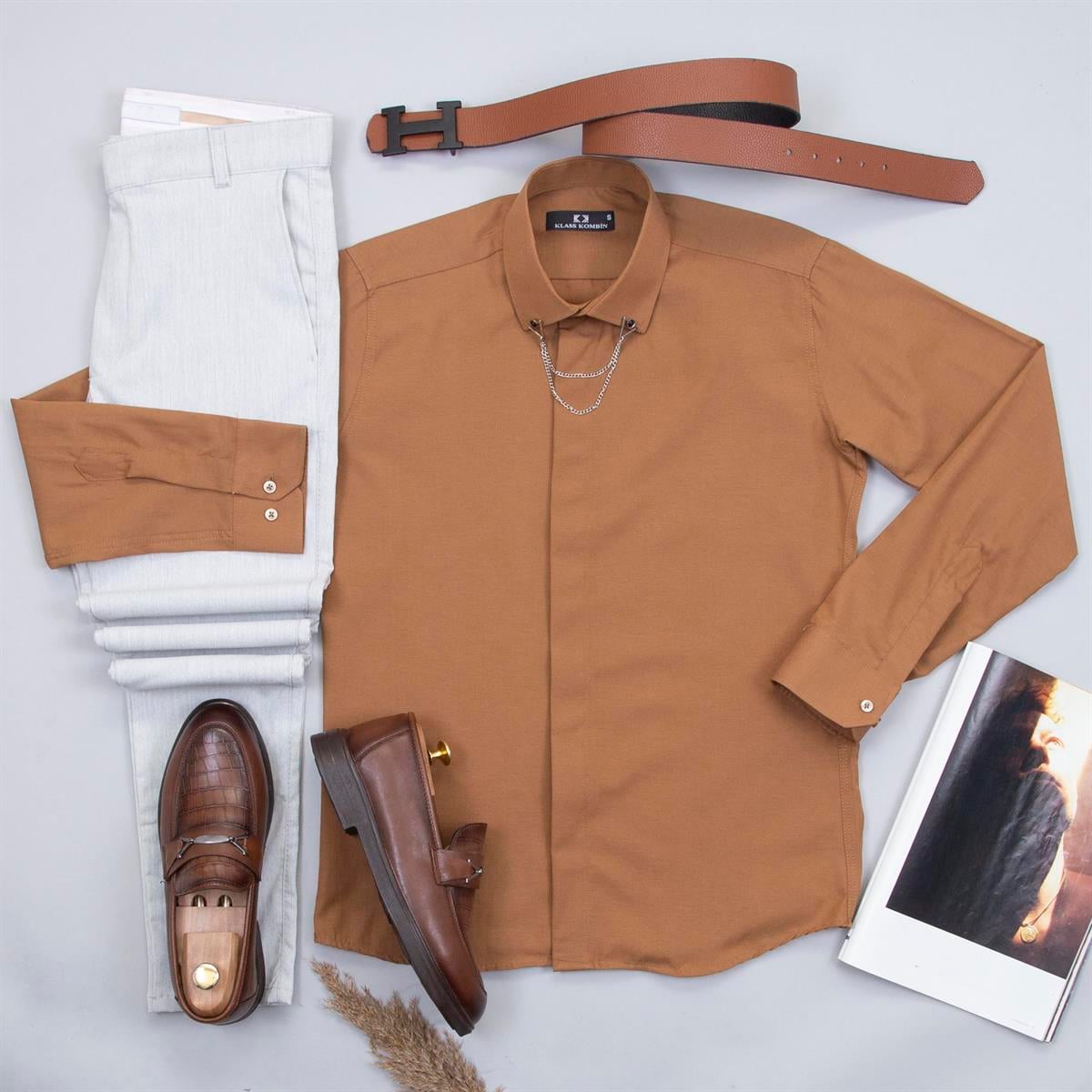 Tarçın Gömlek Pantolon Ayakkabı Kombin