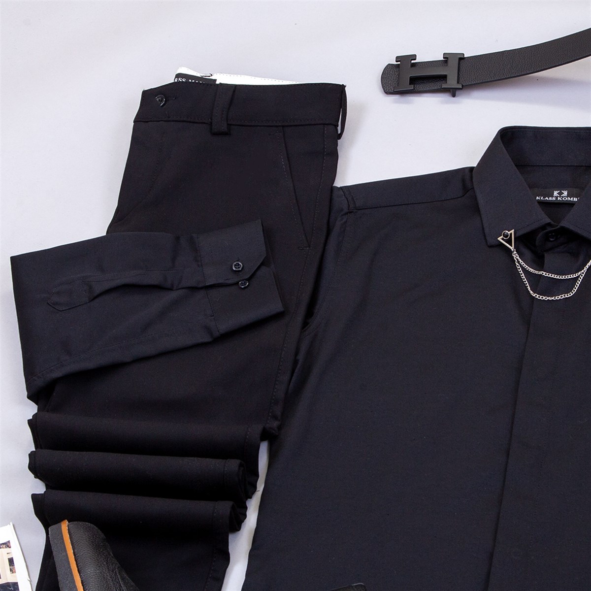 Taş Dik Yaka Blazer Ceket Gömlek Pantolon Ayakkabı Kombin