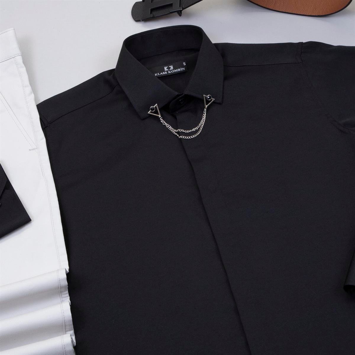 Taş Pantolon Siyah Gömlek Ayakkabı Kombin