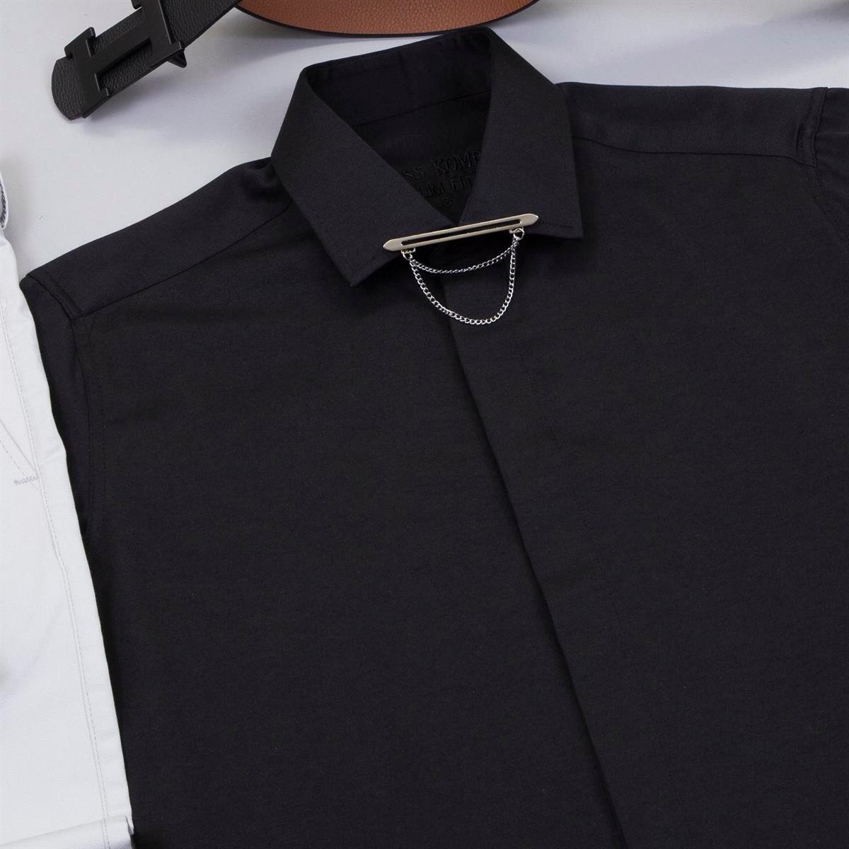 Taş Pantolon Siyah Gömlek Ayakkabı Kombin