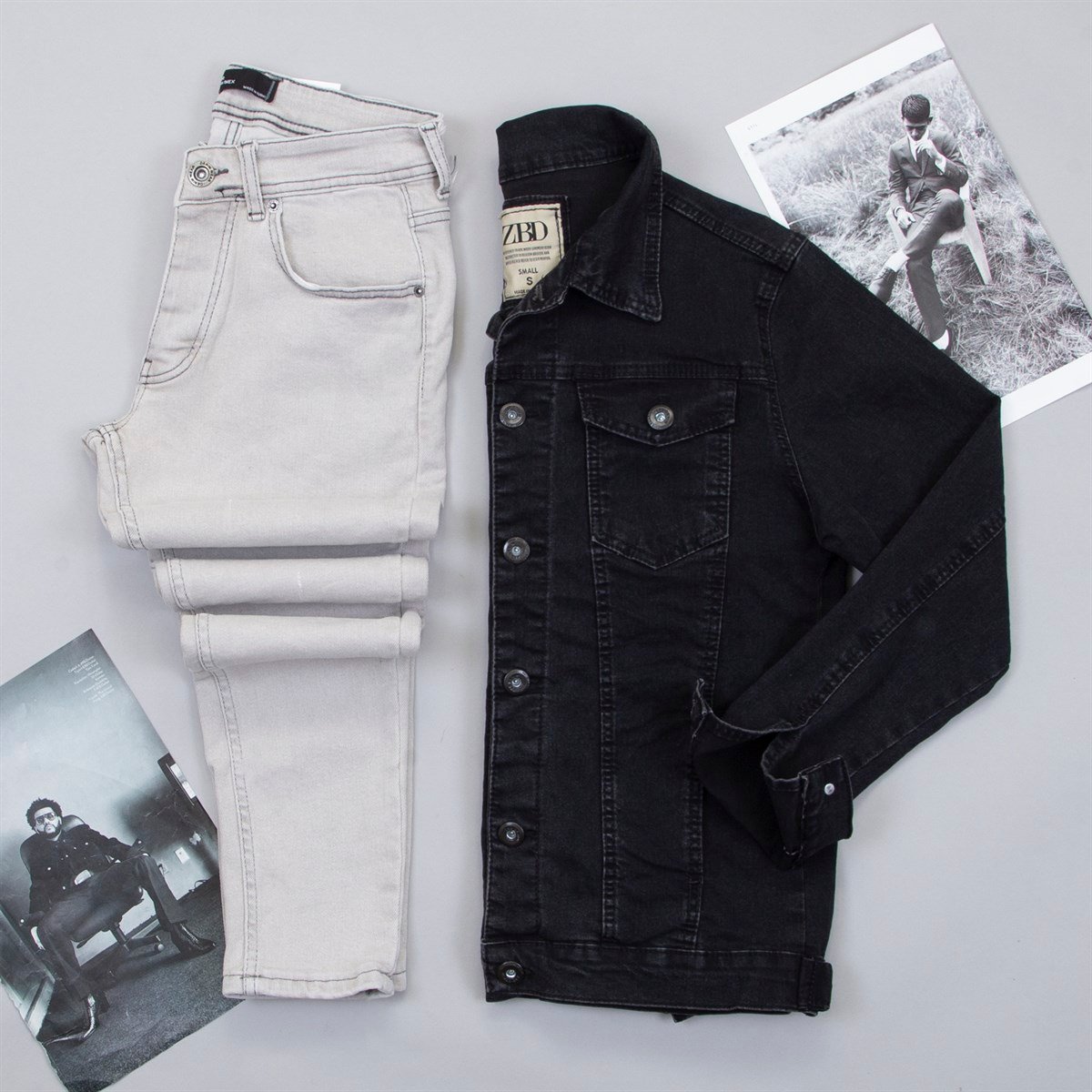 Taşlandırılmış Siyah Kot Ceket Kot Pantolon Kombin