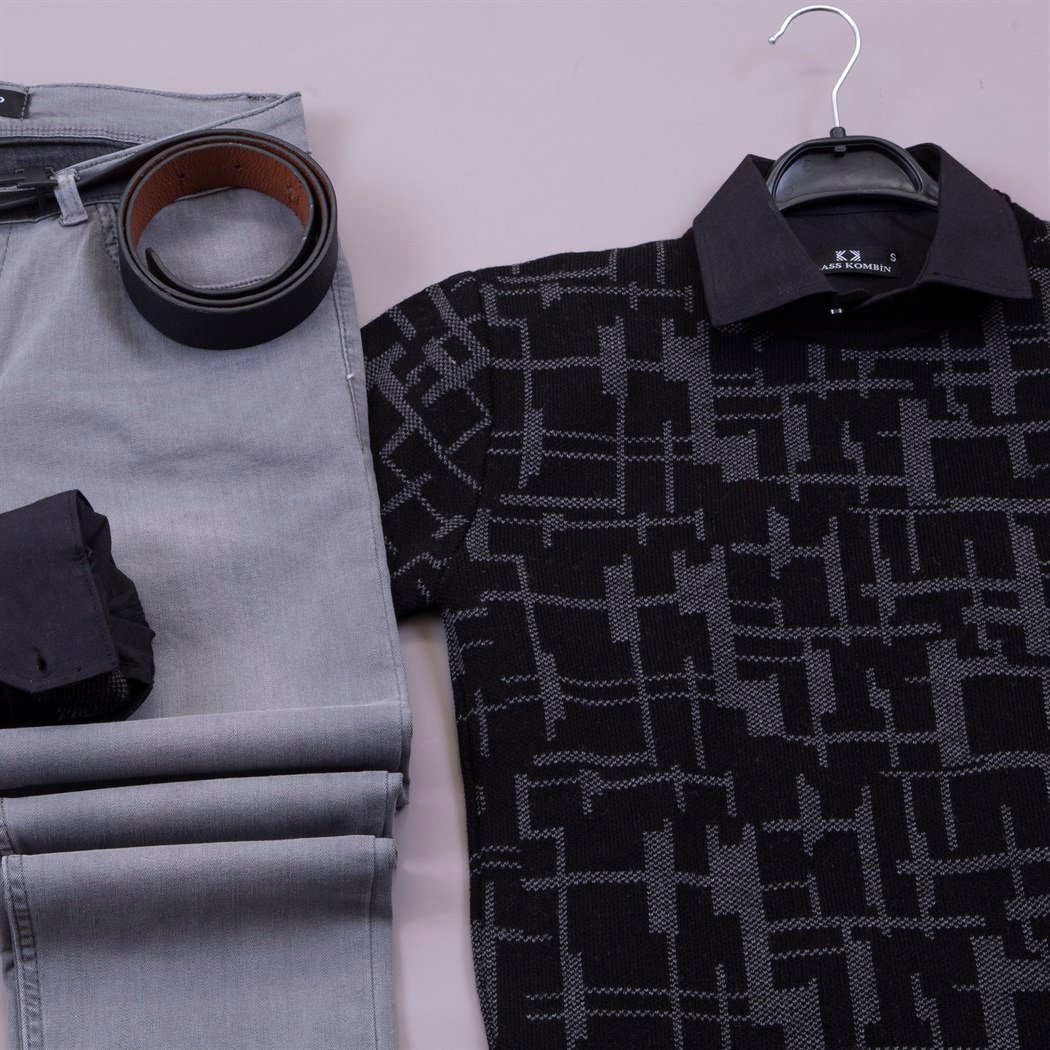 Triko Kazak Gömlek Pantolon Bot Kombin