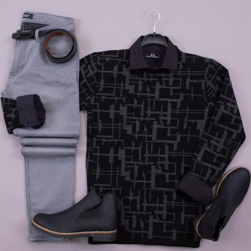 Triko Kazak Gömlek Pantolon Bot Kombin