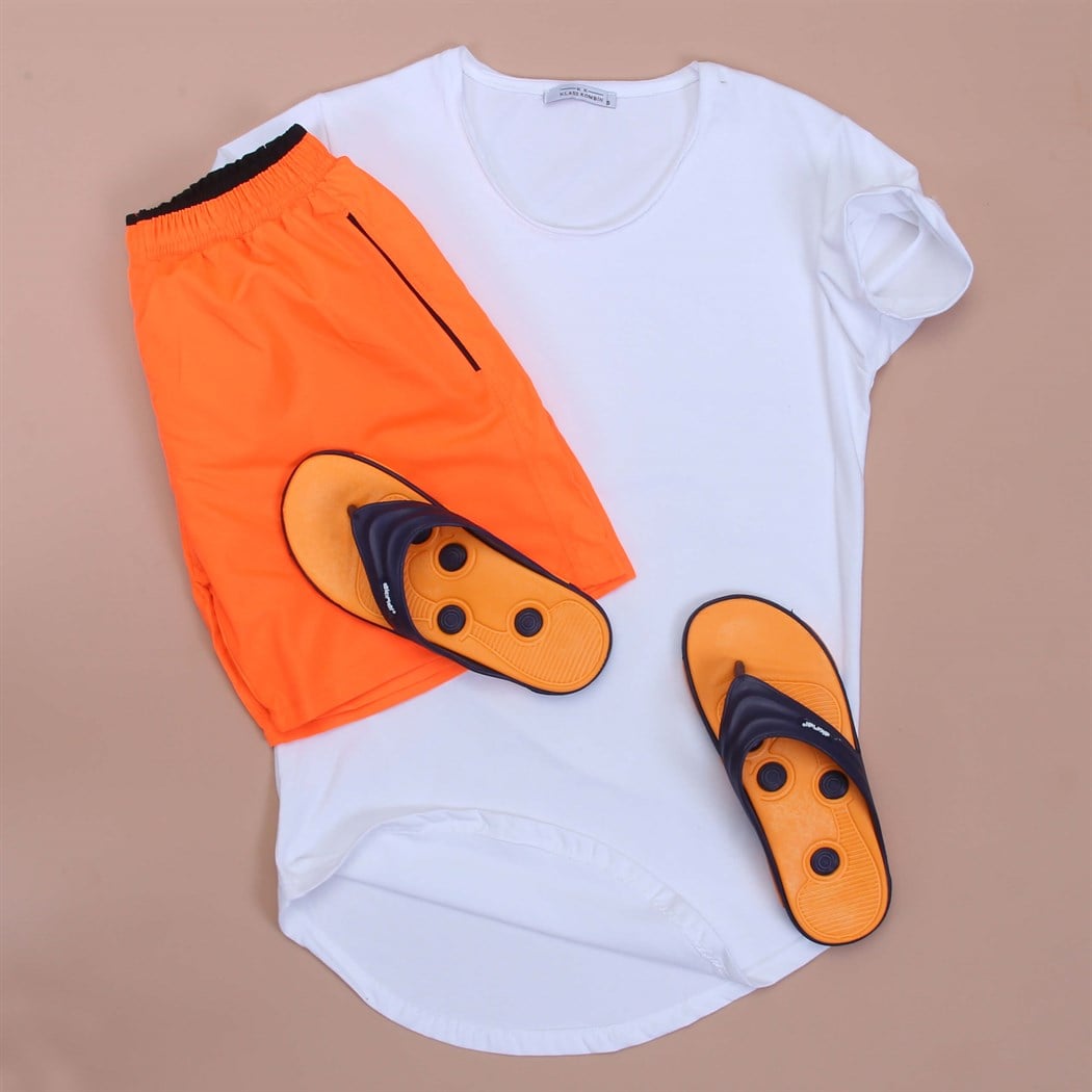 Turuncu Sort Tshirt Terlik Kombini