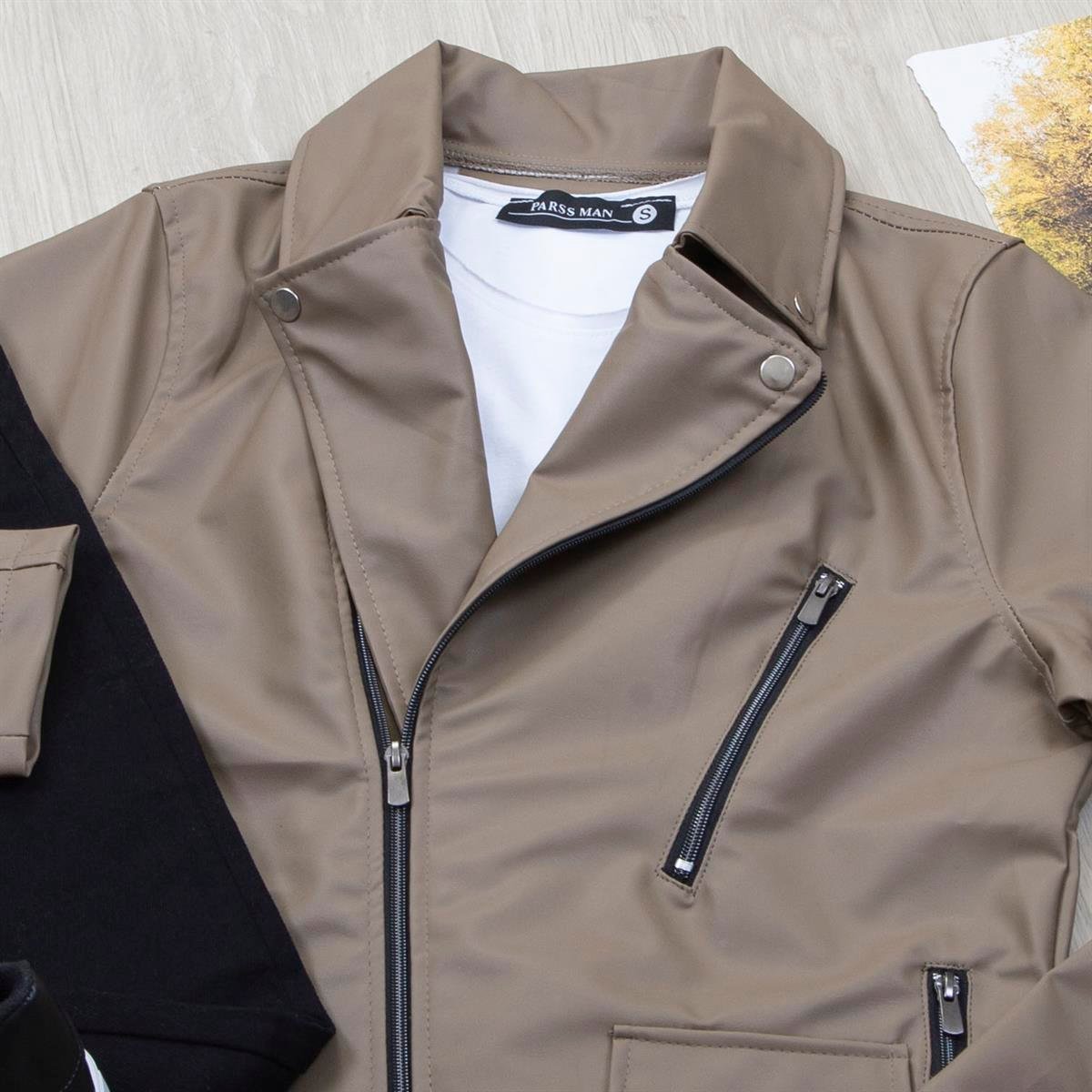 Vizon Deri Ceket Tişört Pantolon Ayakkabı Kombin