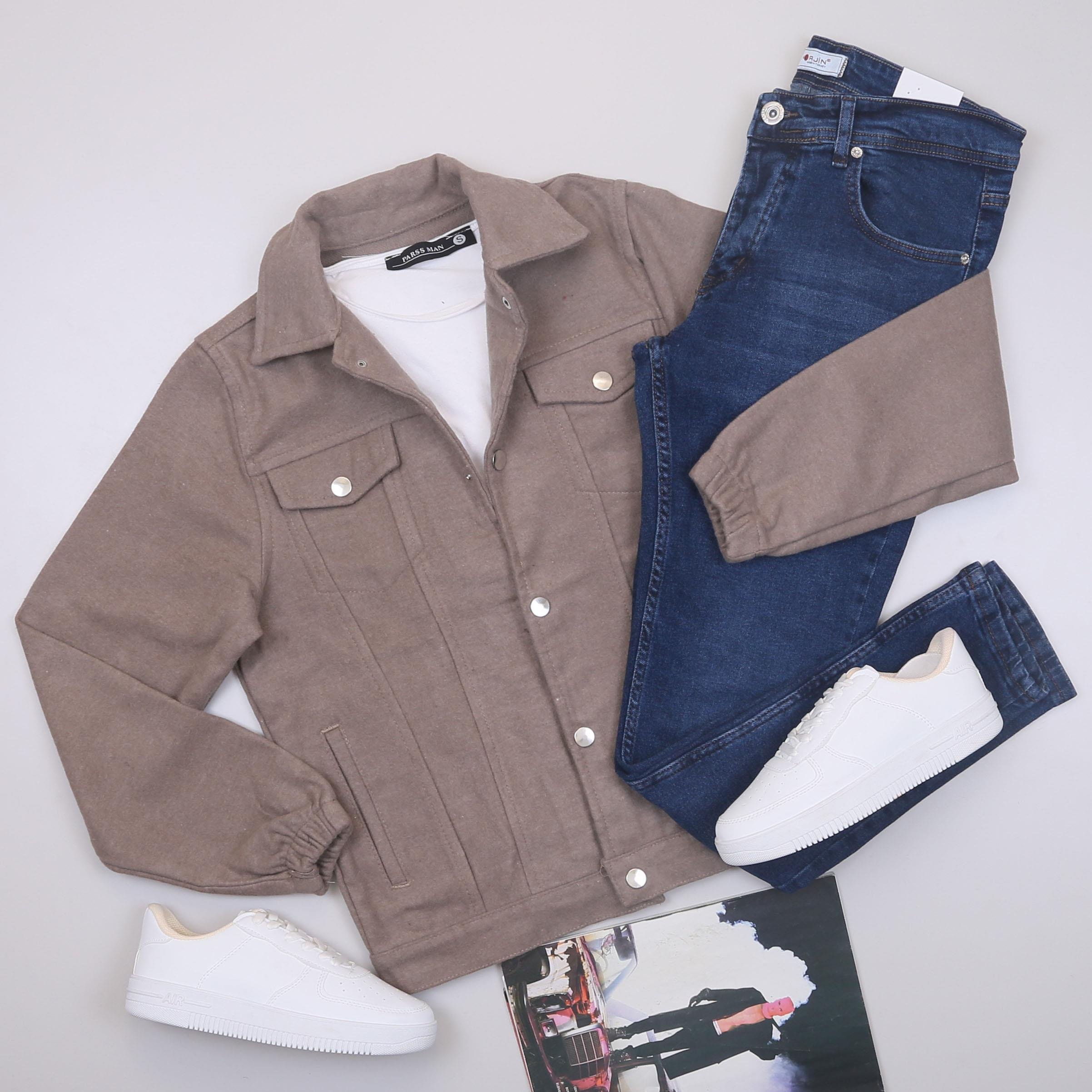 Vizon Kaşe Ceket Tişört Pantolon Ayakkabı Kombin