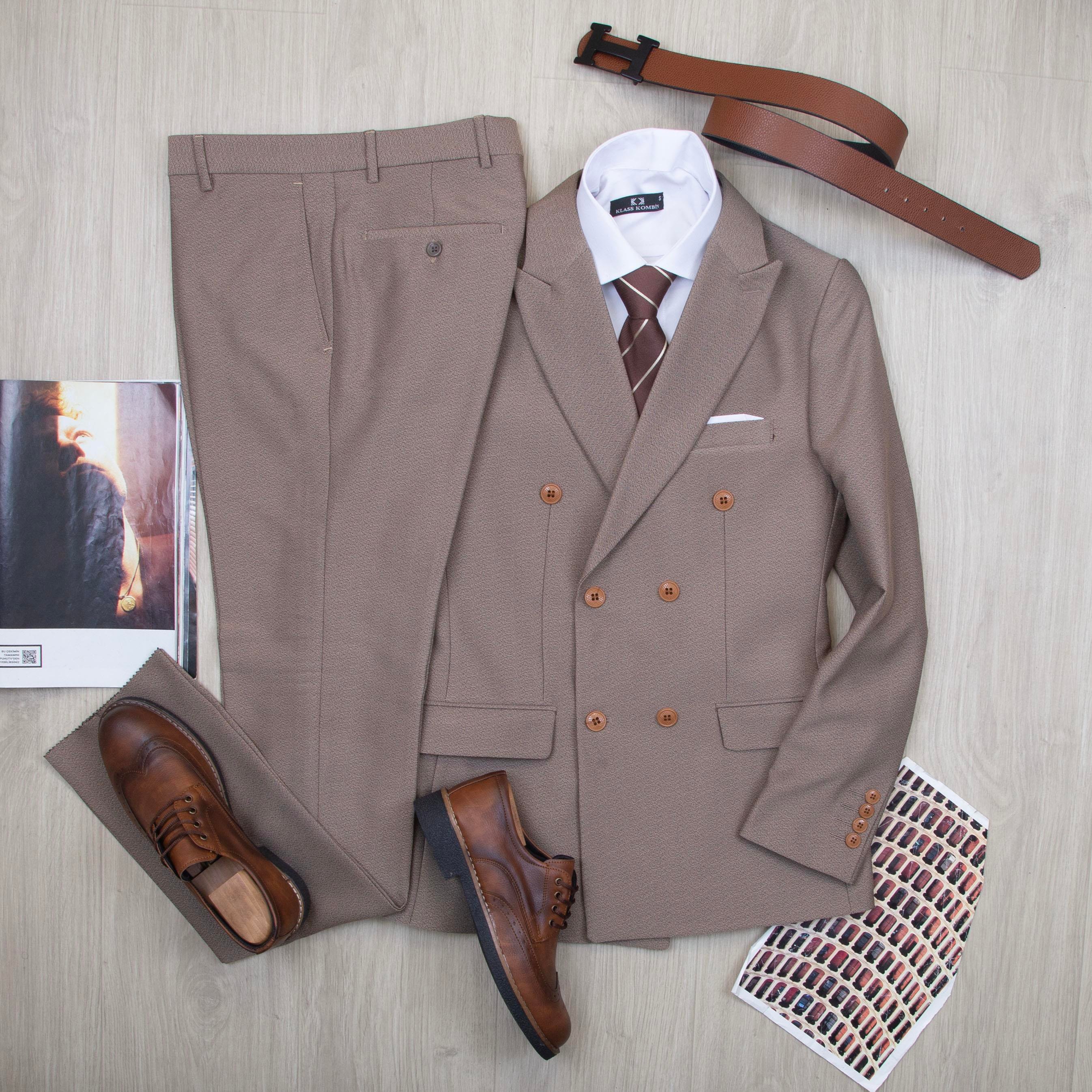 Vizon Kırçıllı Kruvaze Takım Elbise Kombini