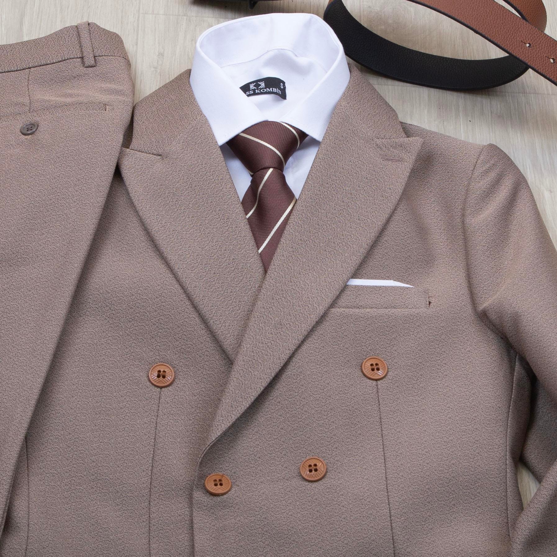 Vizon Kırçıllı Kruvaze Takım Elbise Kombini