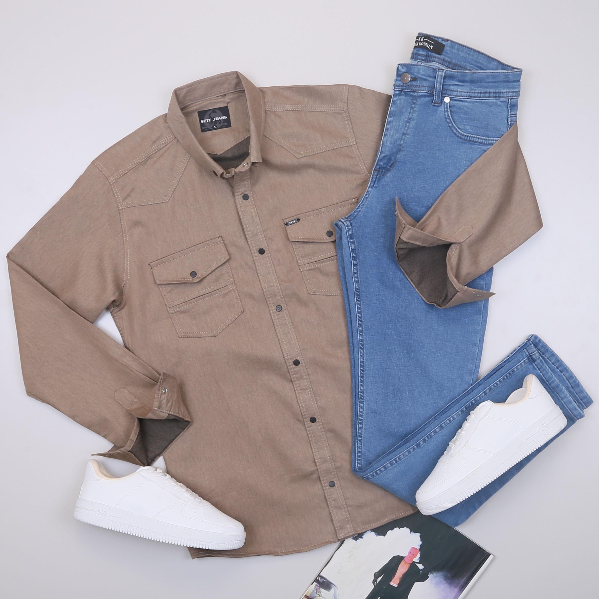 Vizon Pamuklu Kot Gömlek Tişört Pantolon Ayakkabı Kombin