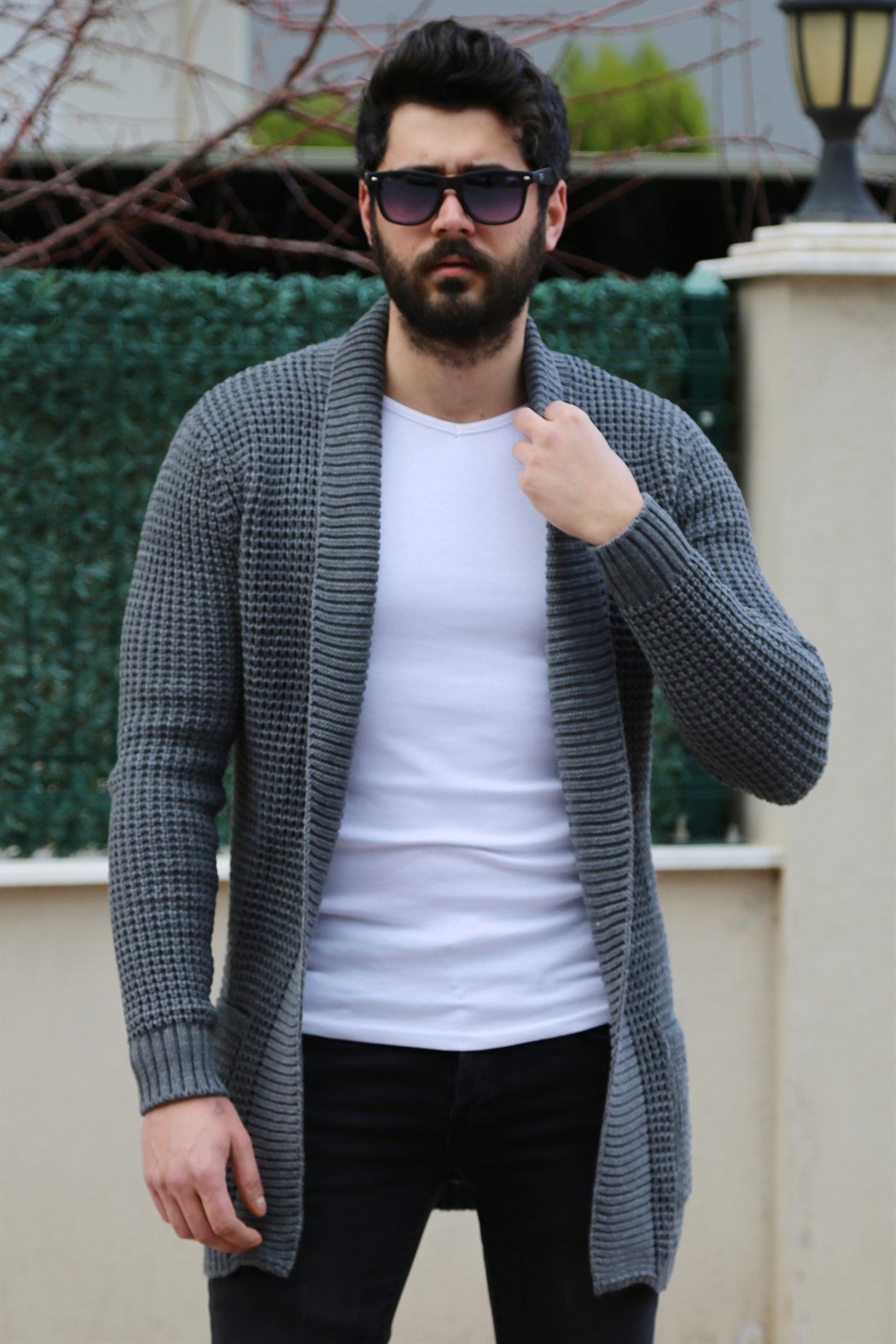 Yakalı Füme Uzun Hırka