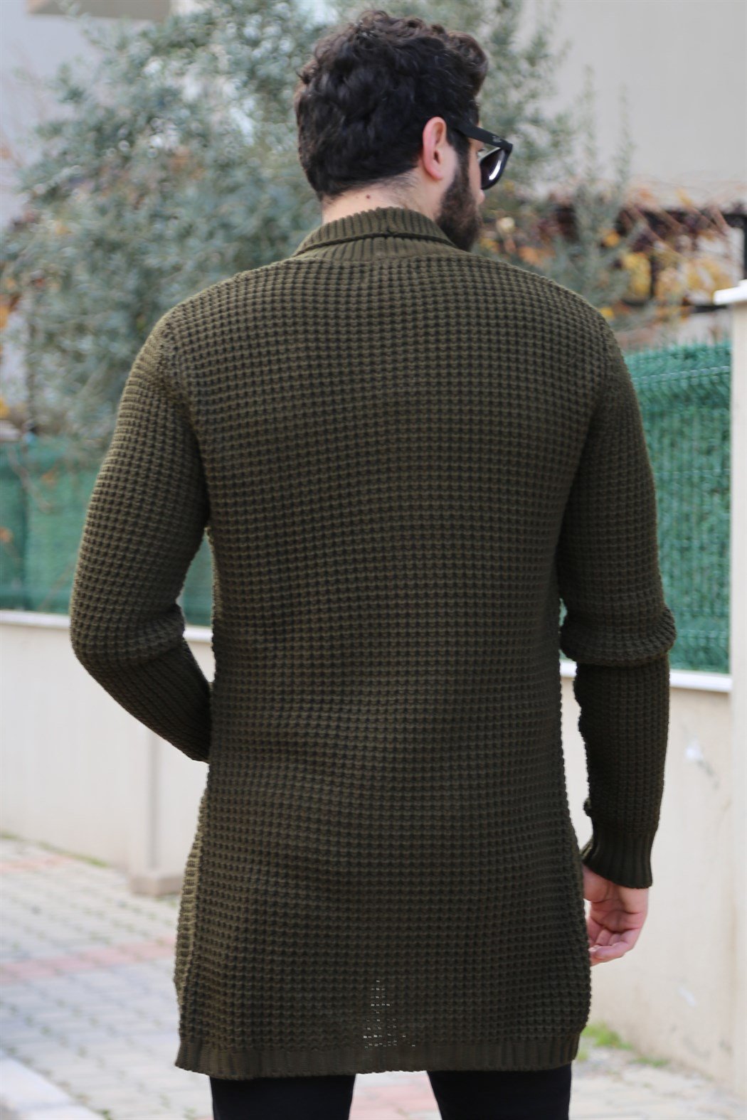 Yakalı Haki Uzun Hırka