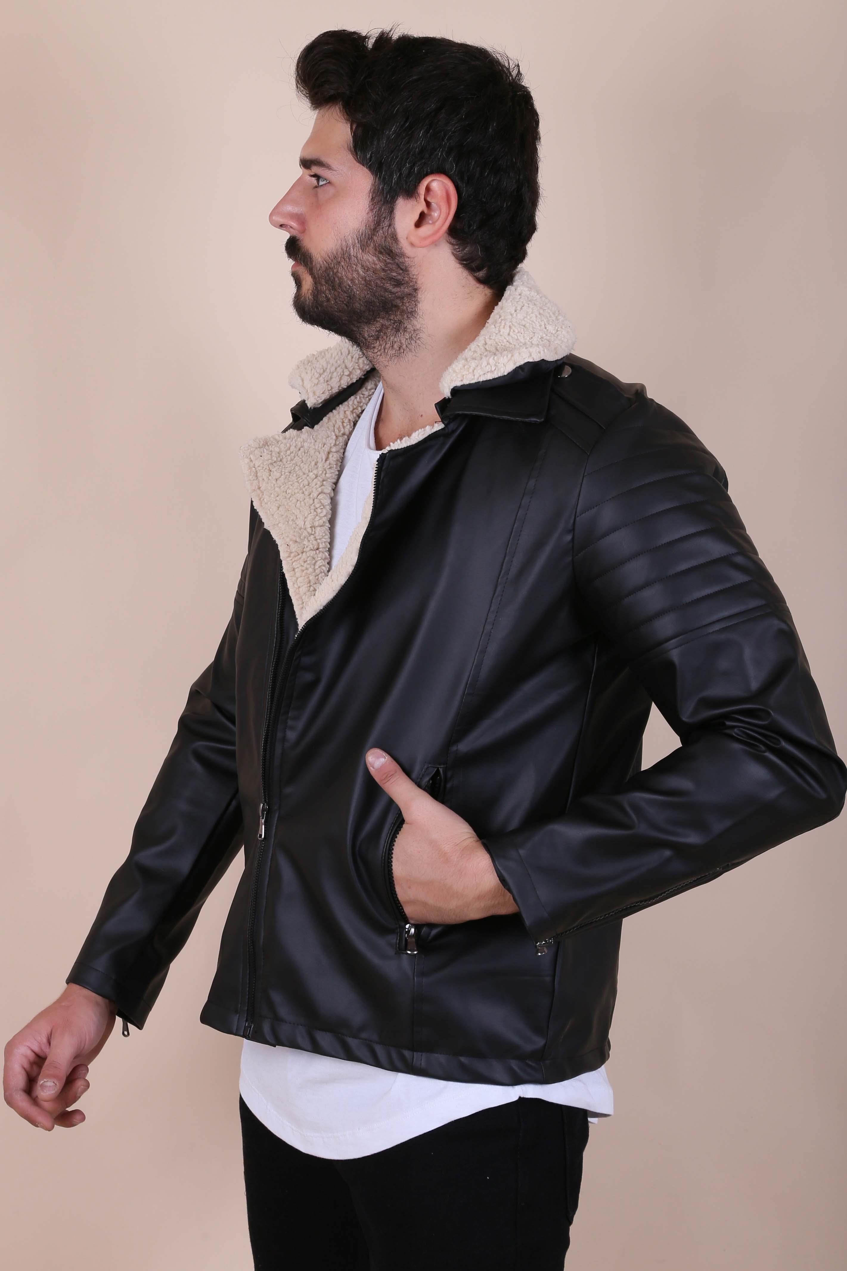 Yakası Çıkartılabilir Kürklü Deri Mont