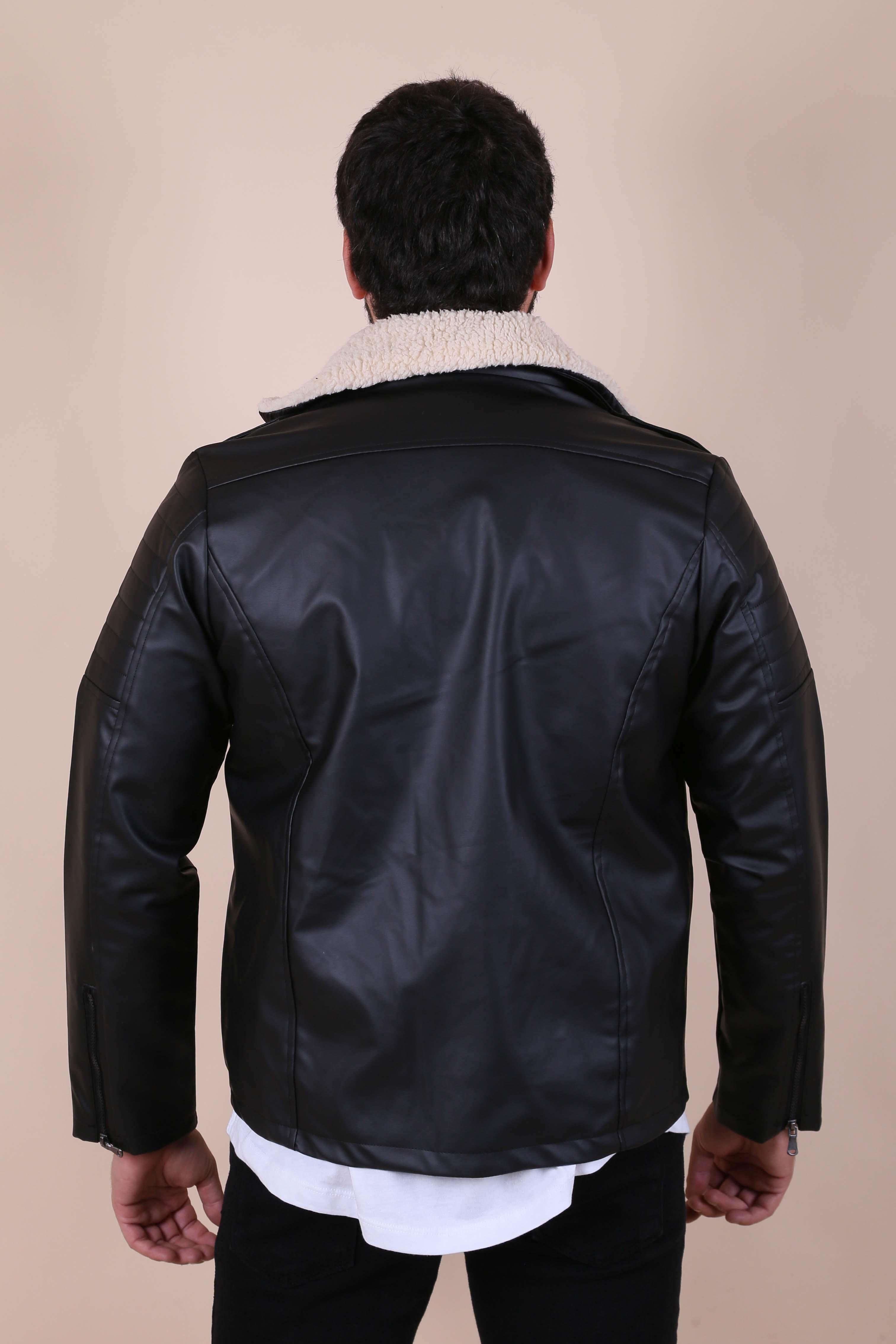 Yakası Çıkartılabilir Kürklü Deri Mont