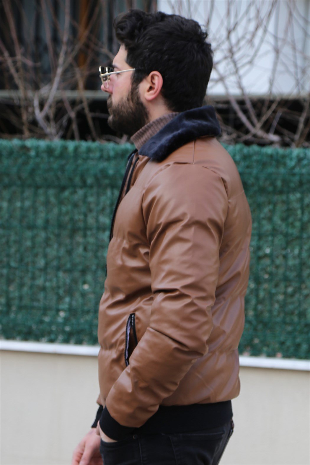 Yakası Kürklü Taba Şişme Mont