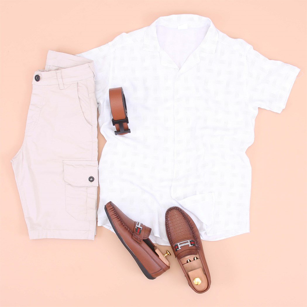 Yeni Sezon Gömlek Kargo Cep Şort Klasik Ayakkabı Kombini 