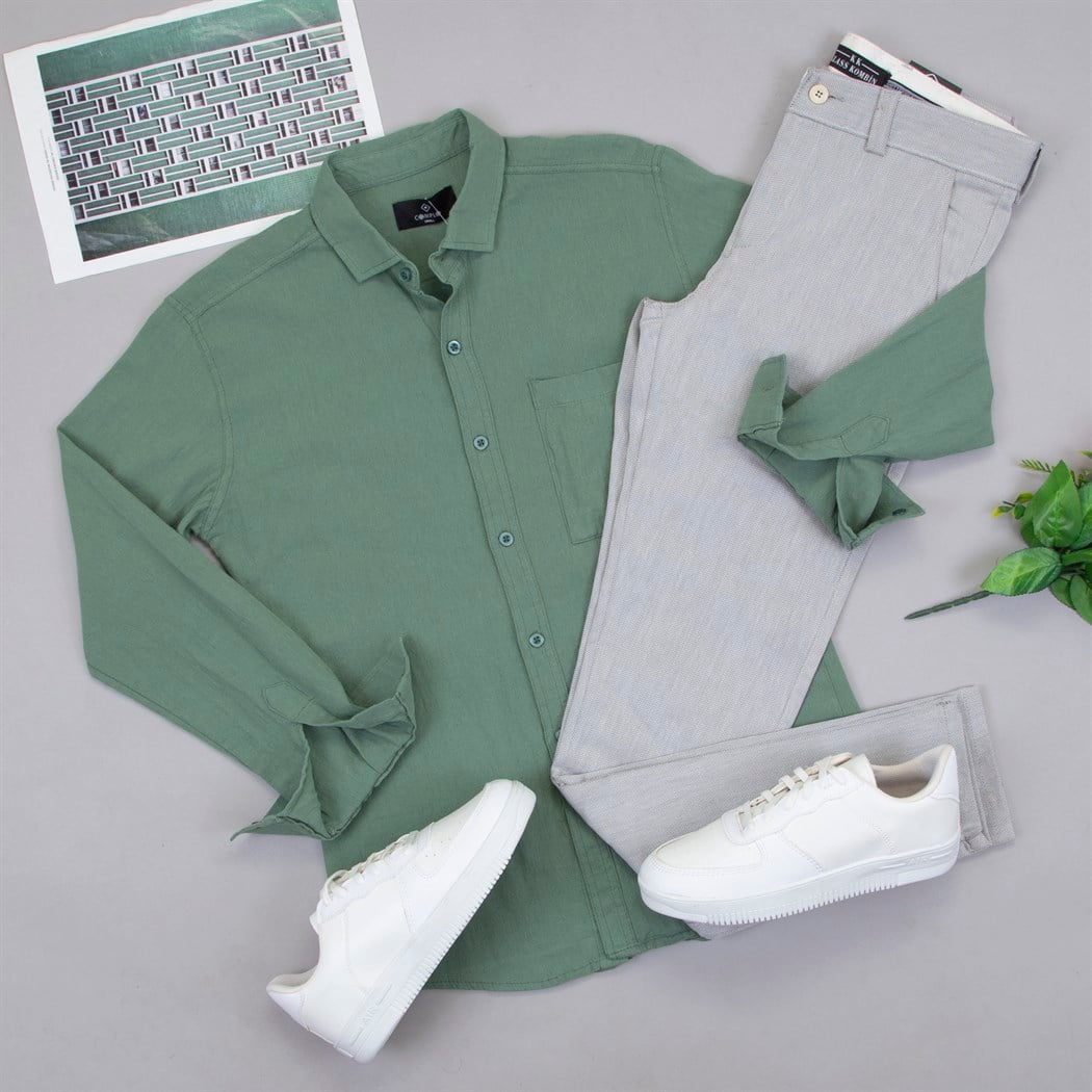 Yeşil Gömlek Pantolon Ayakkabı Kombin
