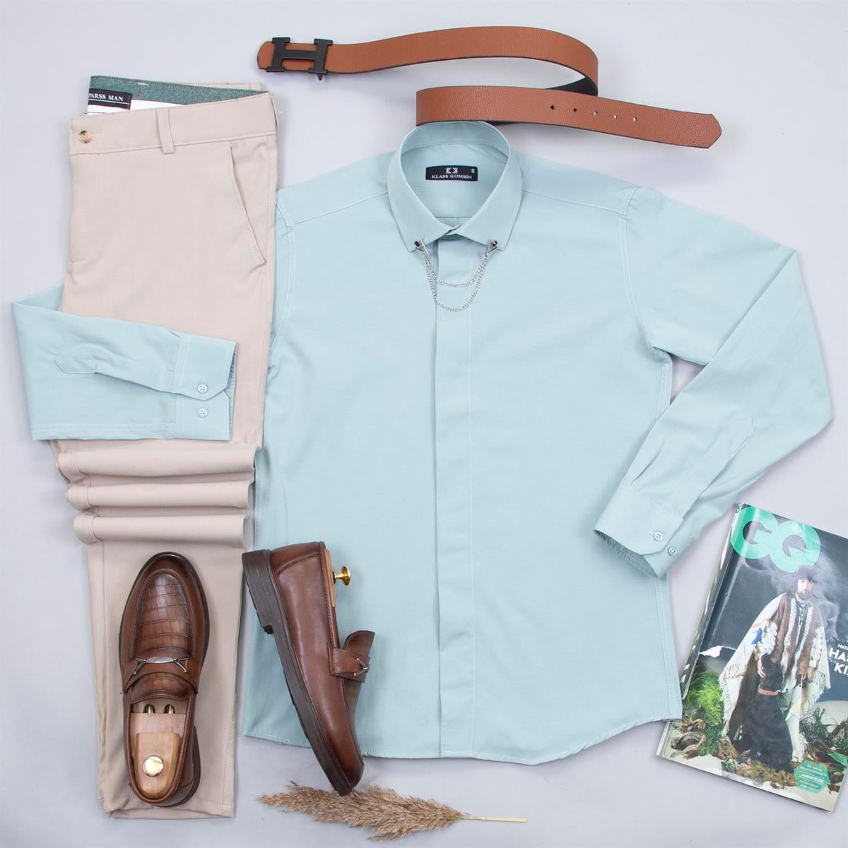 Yeşil Gömlek Pantolon Ayakkabı Kombin