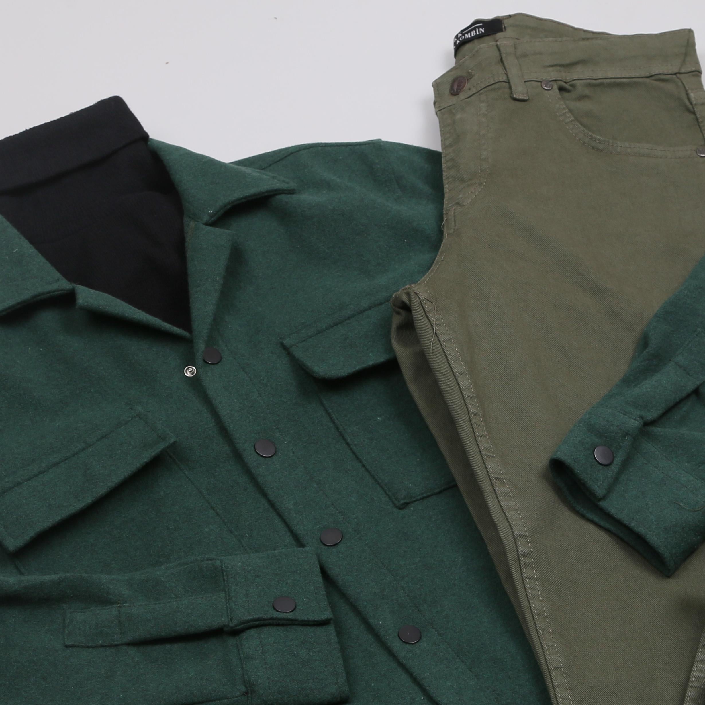 Yeşil Kaşe Gömlek Boğazlı Body Pantolon Bot Kombin