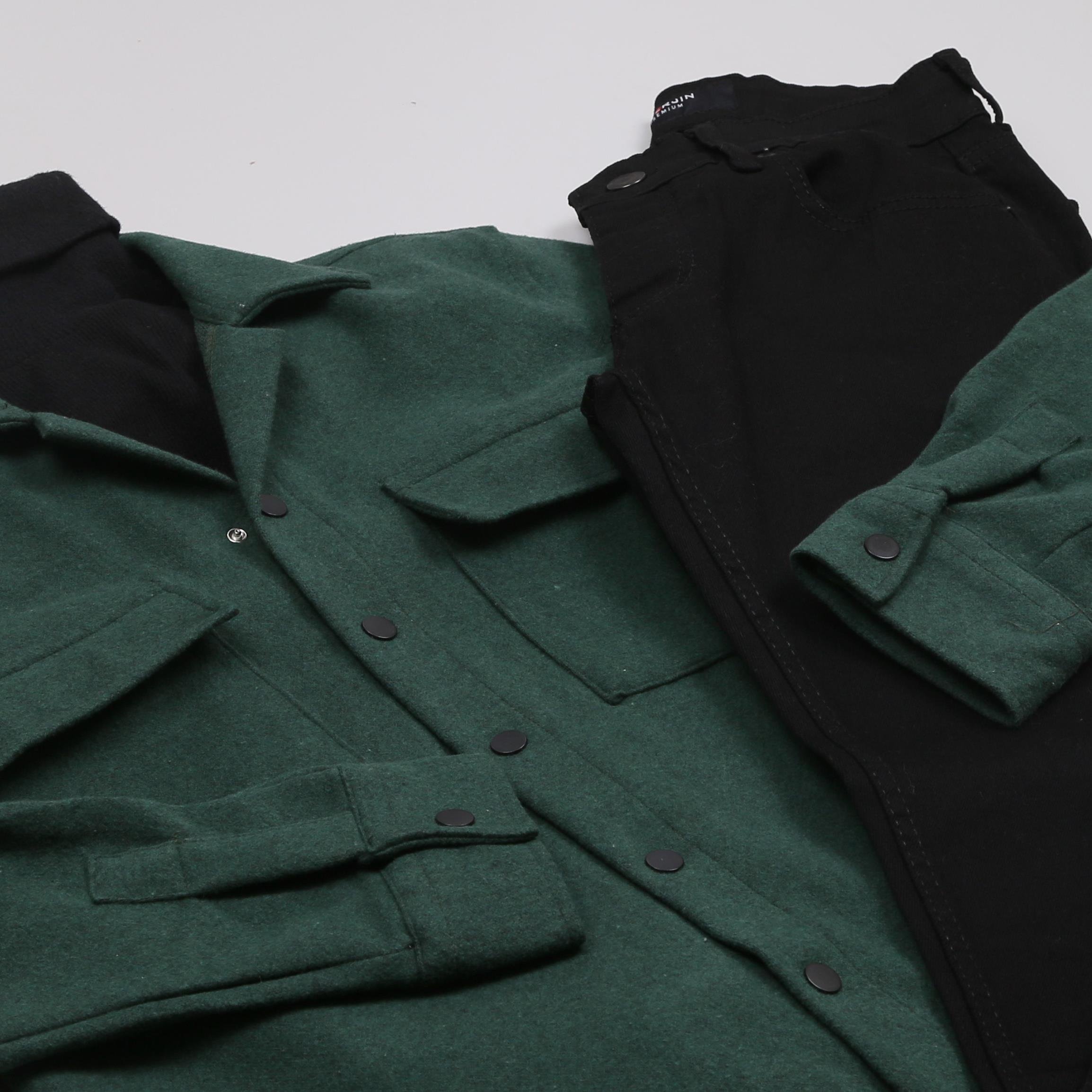 Yeşil Kaşe Gömlek Boğazlı Body Pantolon Bot Kombin