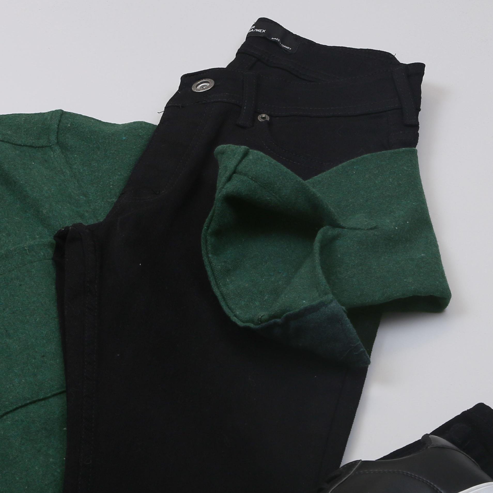 Yeşil Kaşe Gömlek Boğazlı Body Pantolon Bot Kombin