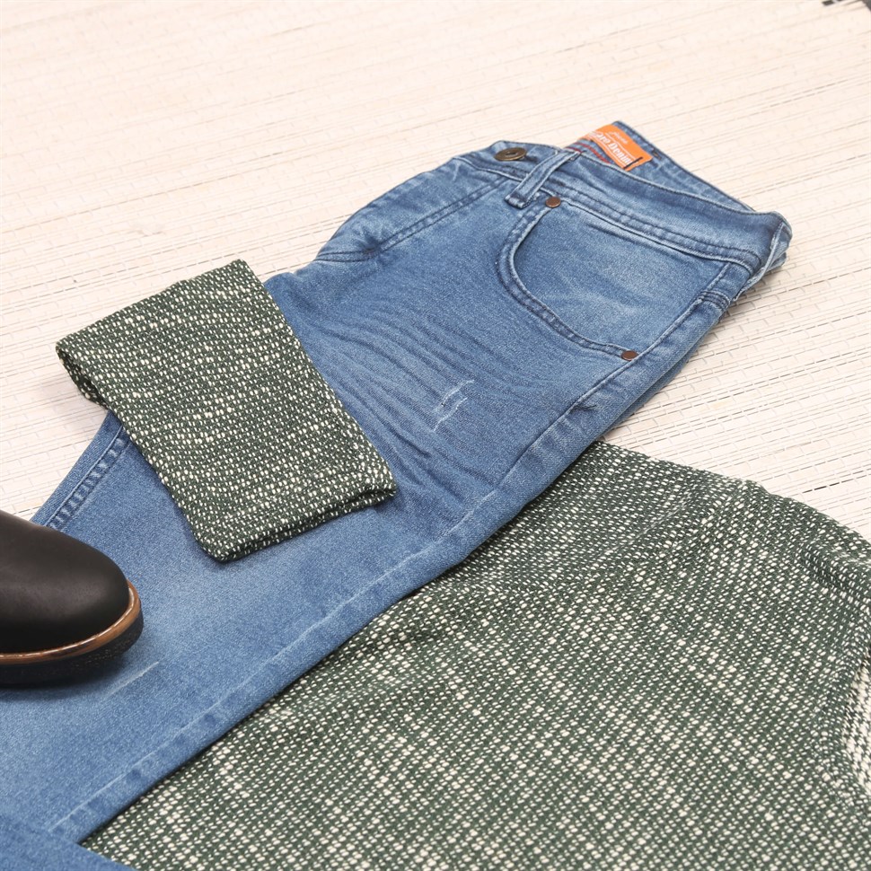 Yeşil Kazak kot Kombin