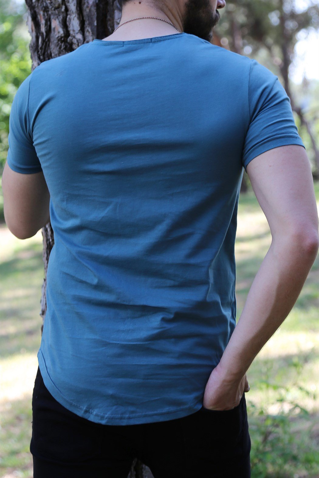 Yeşil Oval Kesim Basic Tişört