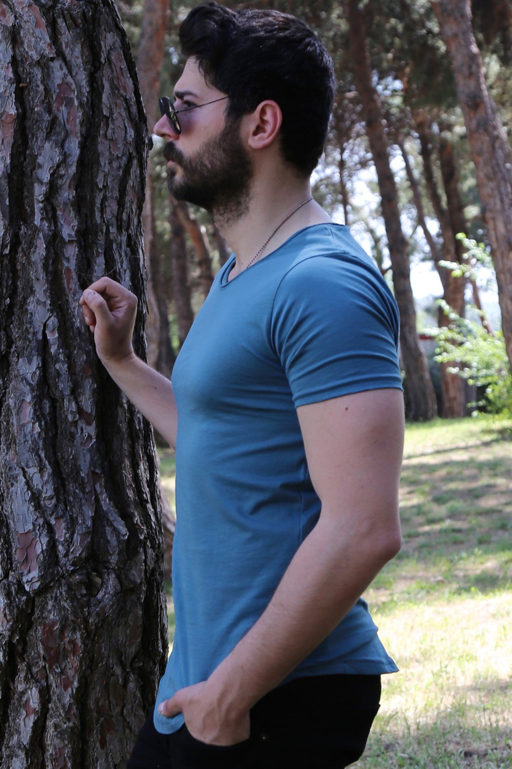 Yeşil Oval Kesim Basic Tişört