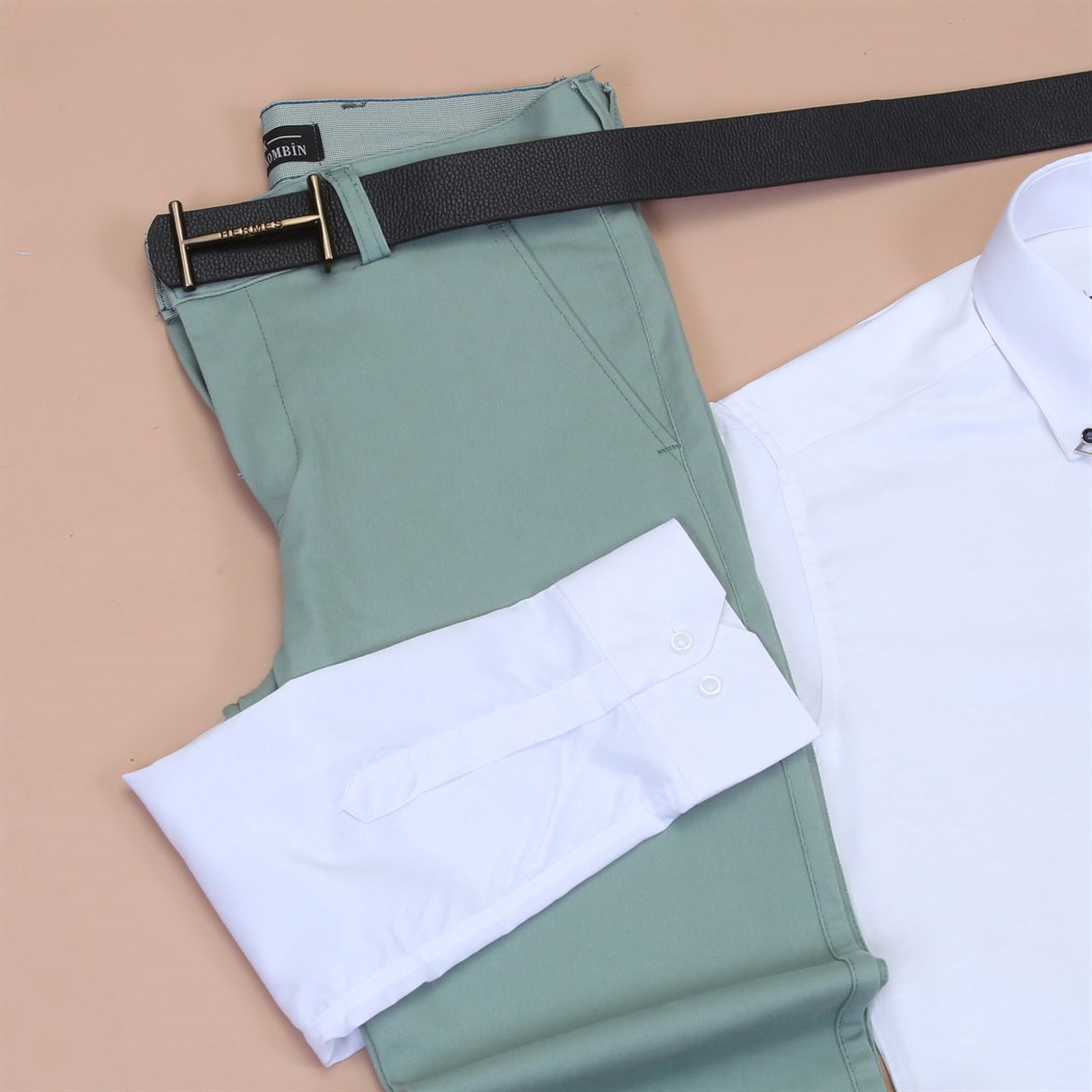 Yeşil Pantolon Gömlek Ayakkabı Kombini