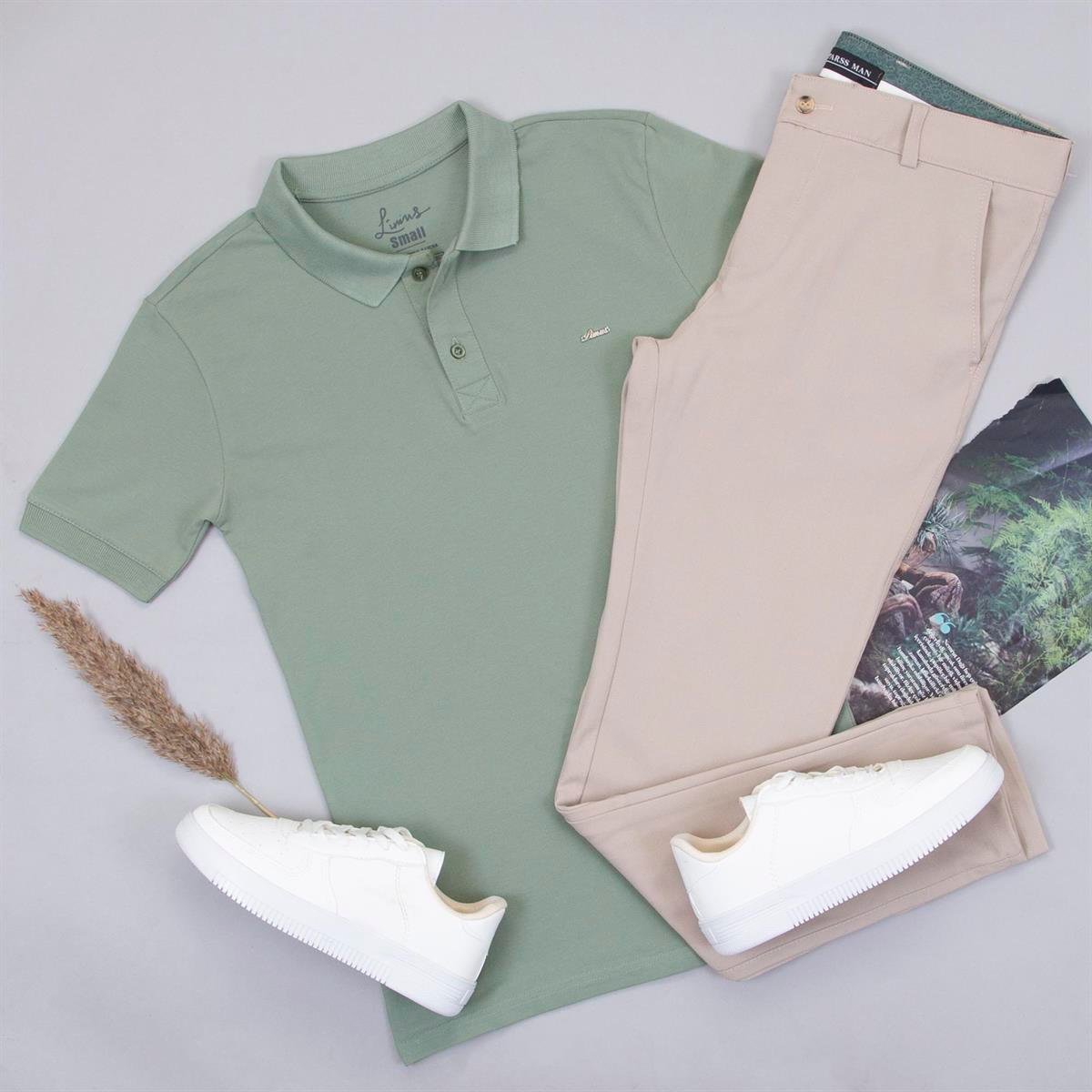 Yeşil Polo Yaka Tişört Pantolon Ayakkabı Kombin
