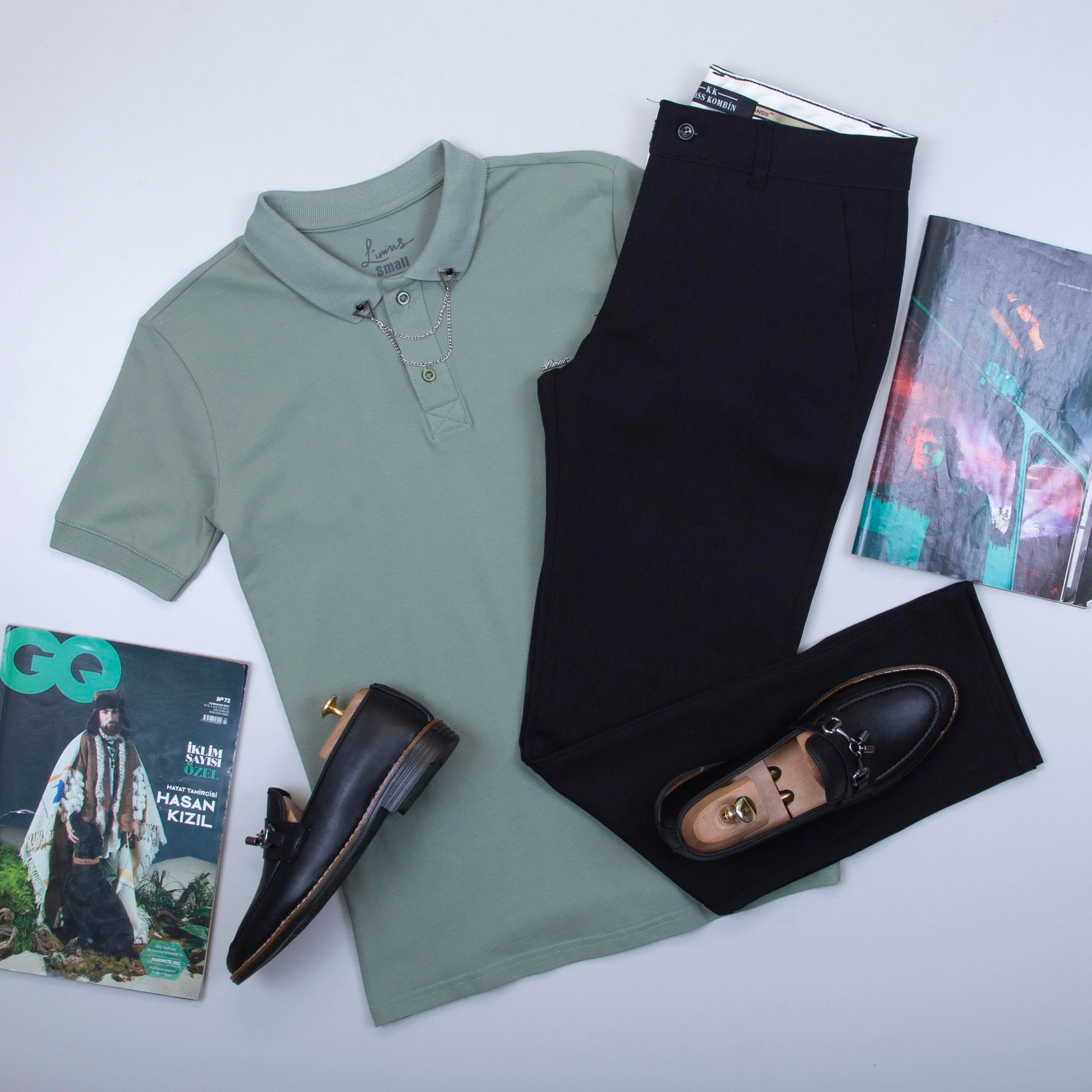 Yeşil Polo Yaka Tişört Pantolon Ayakkabı Kombin