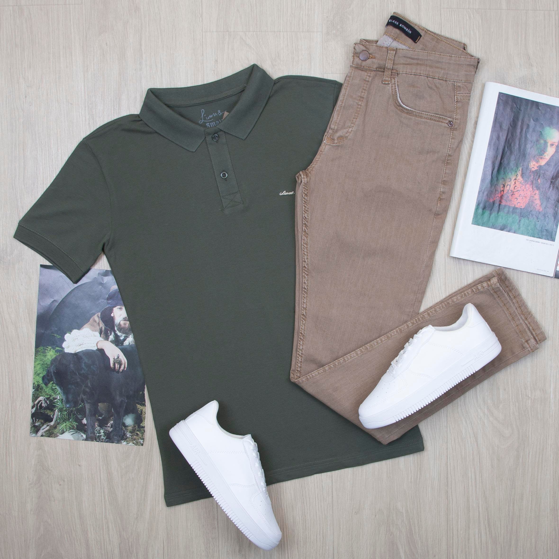 Yeşil Polo Yaka Tişört Pantolon Ayakkabı Kombin