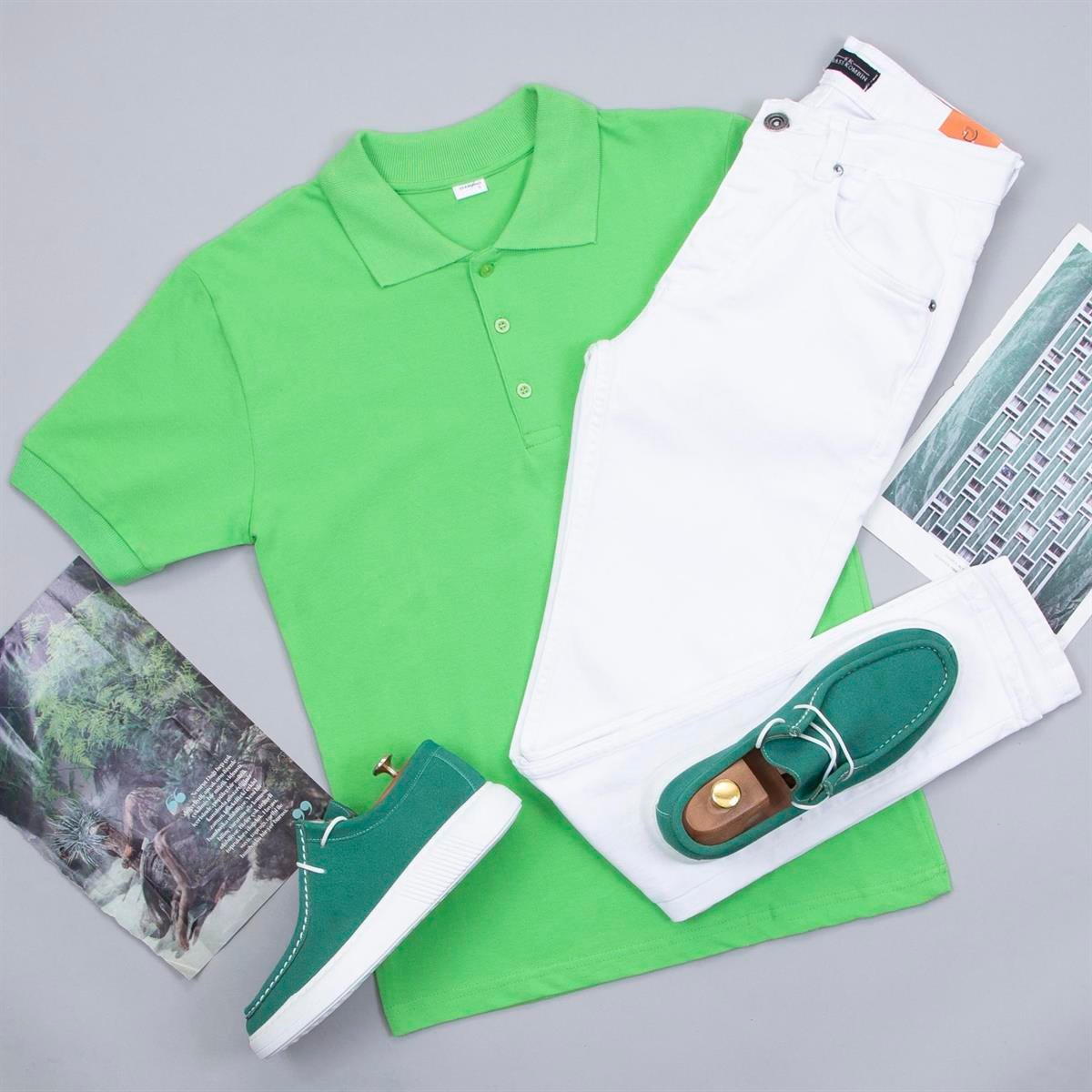 Yeşil Polo Yaka Tişört Pantolon Ayakkabı Kombin