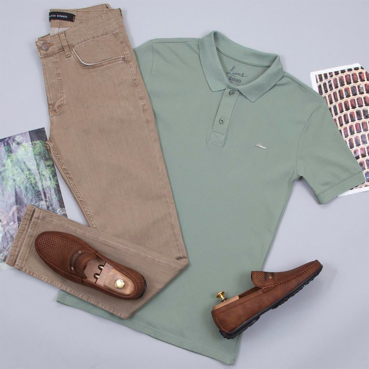 Yeşil Polo Yaka Tişört Pantolon Ayakkabı Kombin