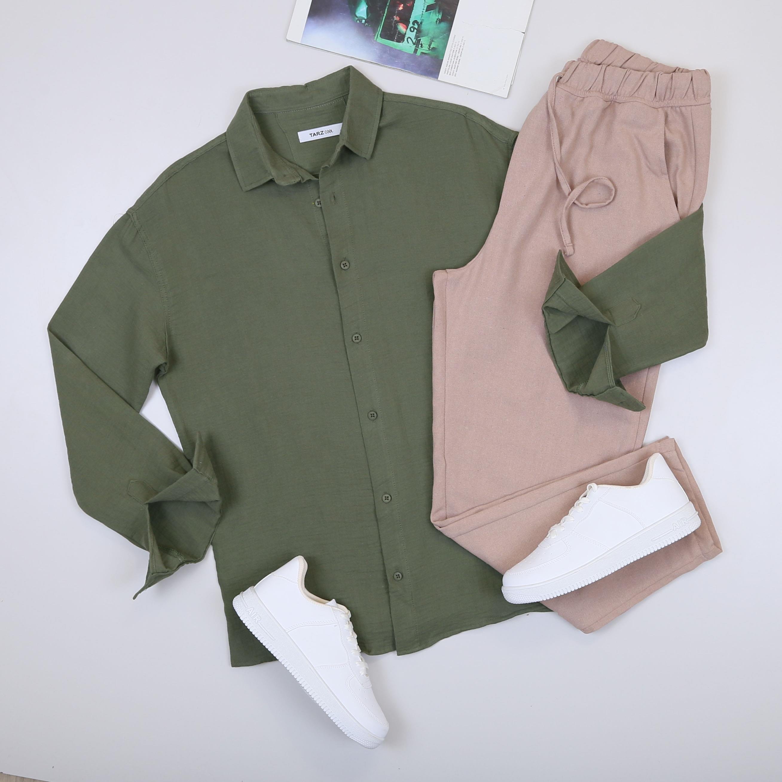 Yeşil Şık Spor Gömlek Kombini