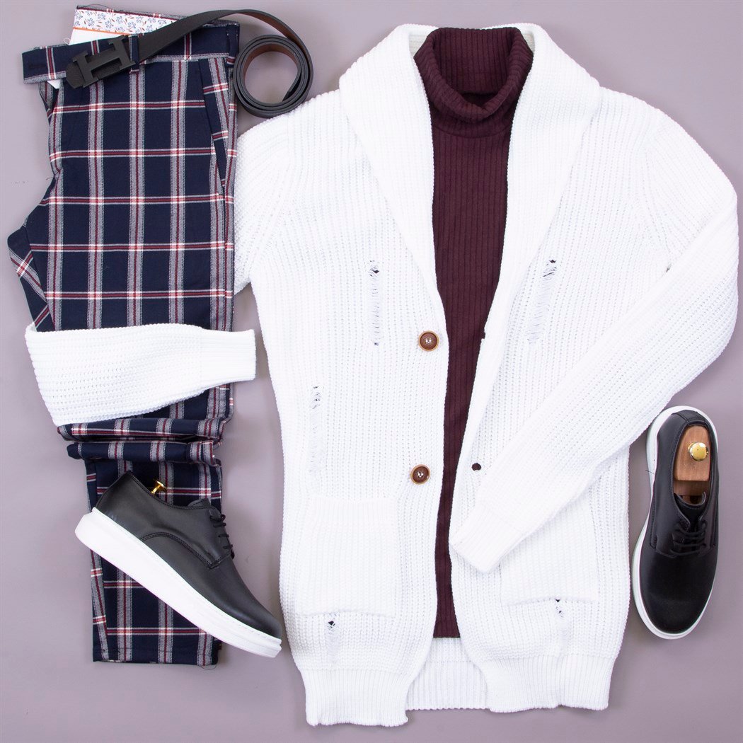 Yırtıklı Hırka Kazak Pantolon Ayakkabı Kombin