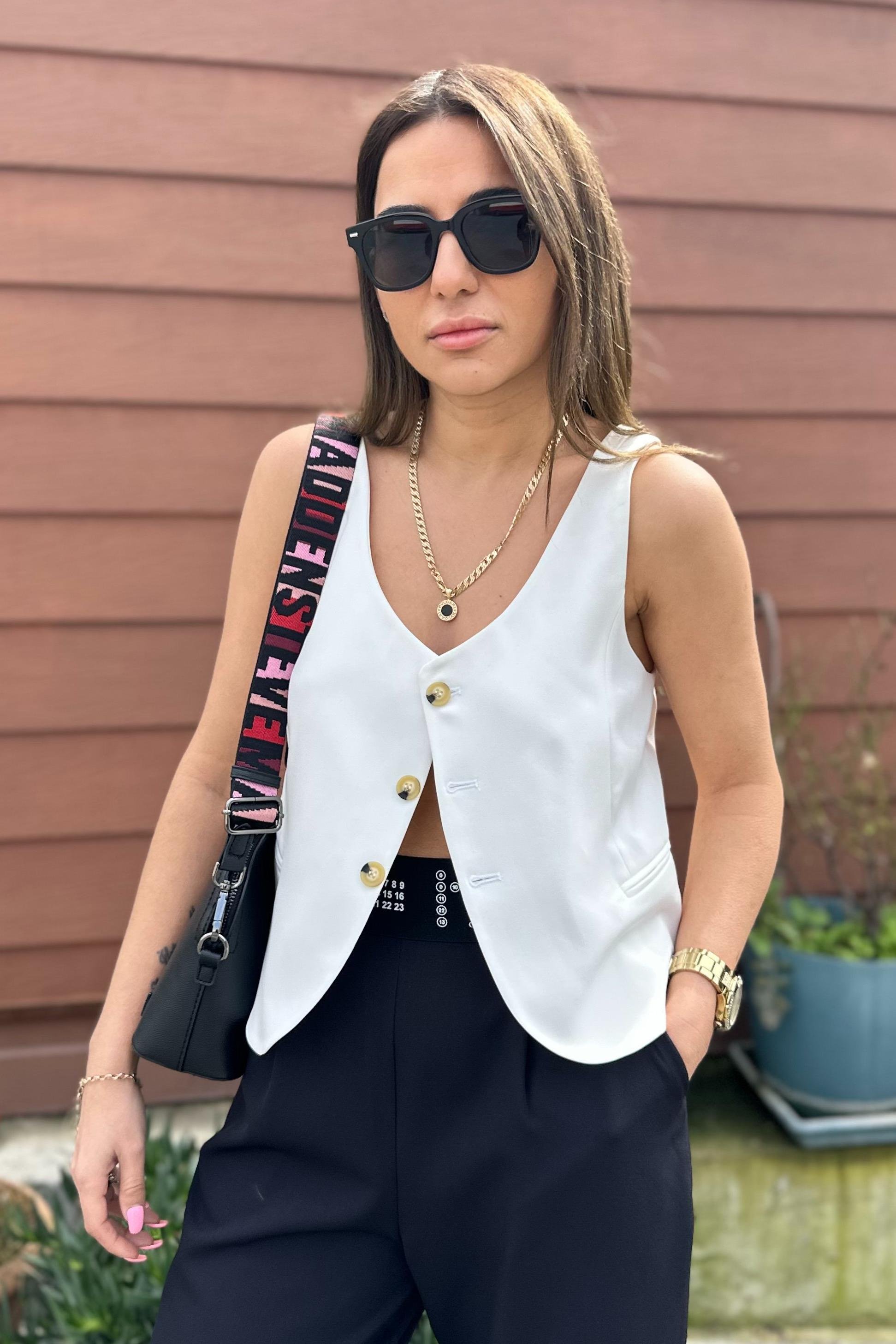 3 Düğmeli Beyaz Blazer YelekMONT/CEKET