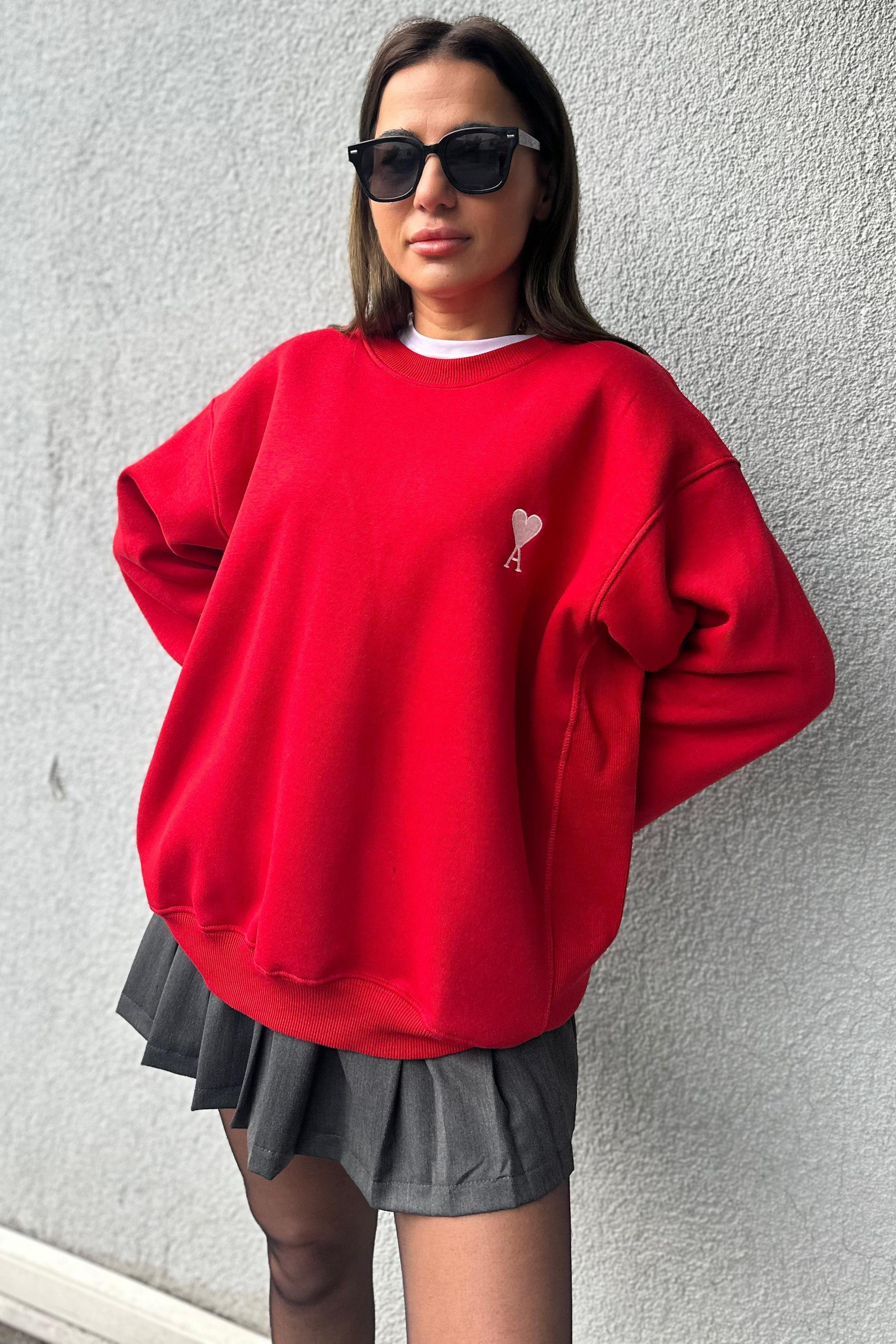 A Harfli Kırmızı Oversize SweatshirtYENİ GELENLER