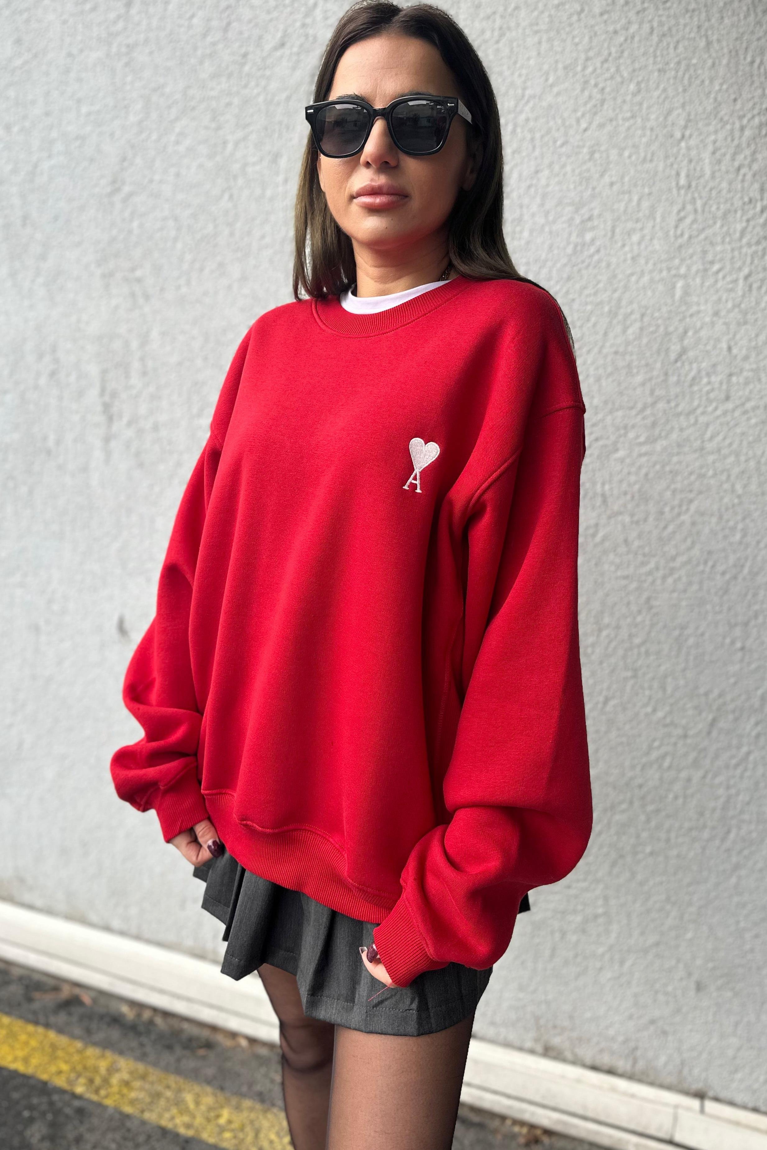 A Harfli Kırmızı Oversize SweatshirtYENİ GELENLER