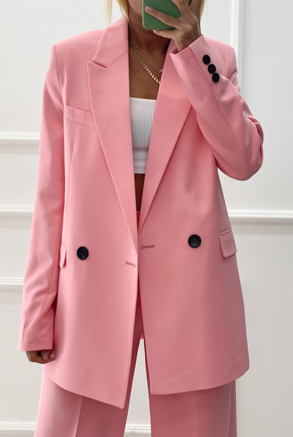 Açık Pembe Blazer Ceket Palazzo Pantolon TakımTAKIMLAR