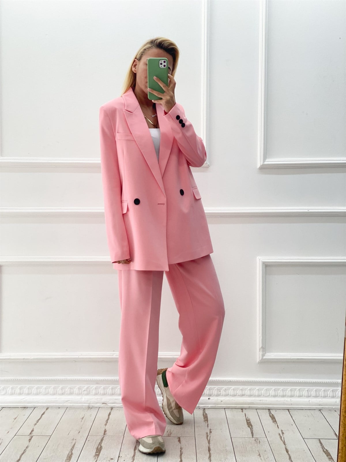 Açık Pembe Blazer Ceket Palazzo Pantolon TakımTAKIMLAR